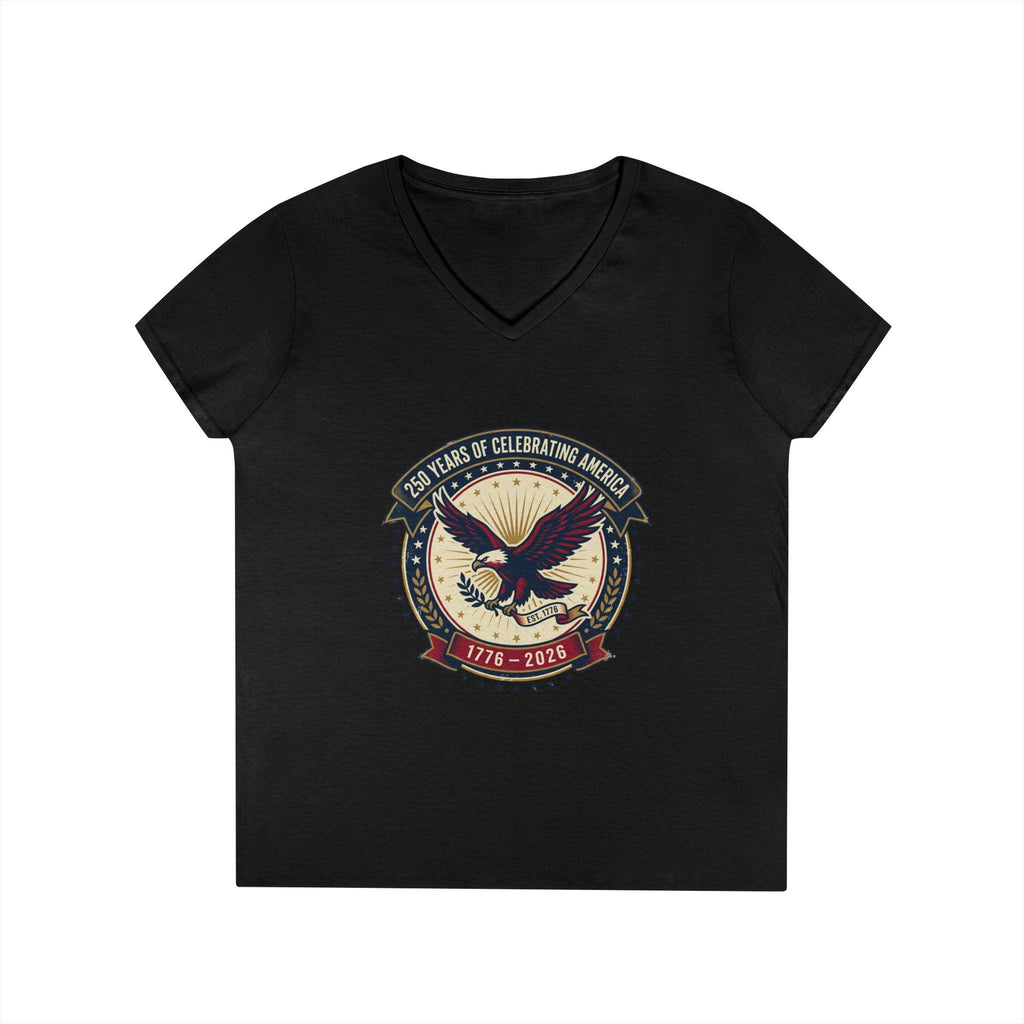 American Eagle Emblem Ladies' V-Neck T-Shirt | Patriotic 1776-2016 Retro Badge