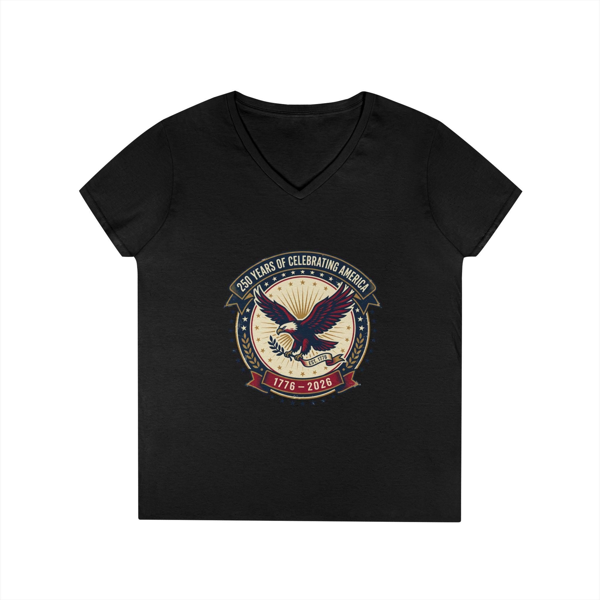 American Eagle Emblem Ladies' V-Neck T-Shirt | Patriotic 1776-2016 Retro Badge