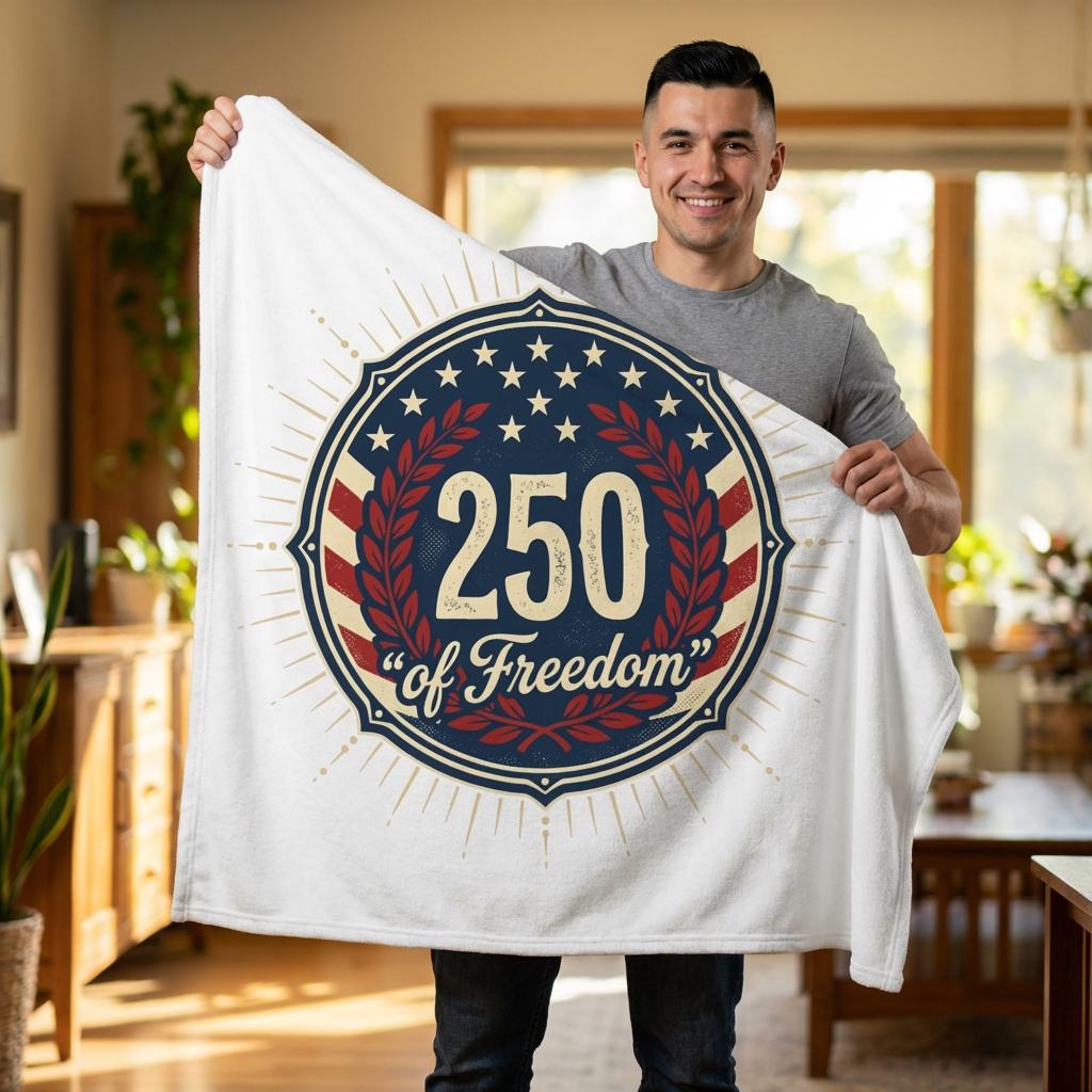 Velveteen Patriotic Emblem Blanket, Vintage American Flag Throw, Eagle Crest Design