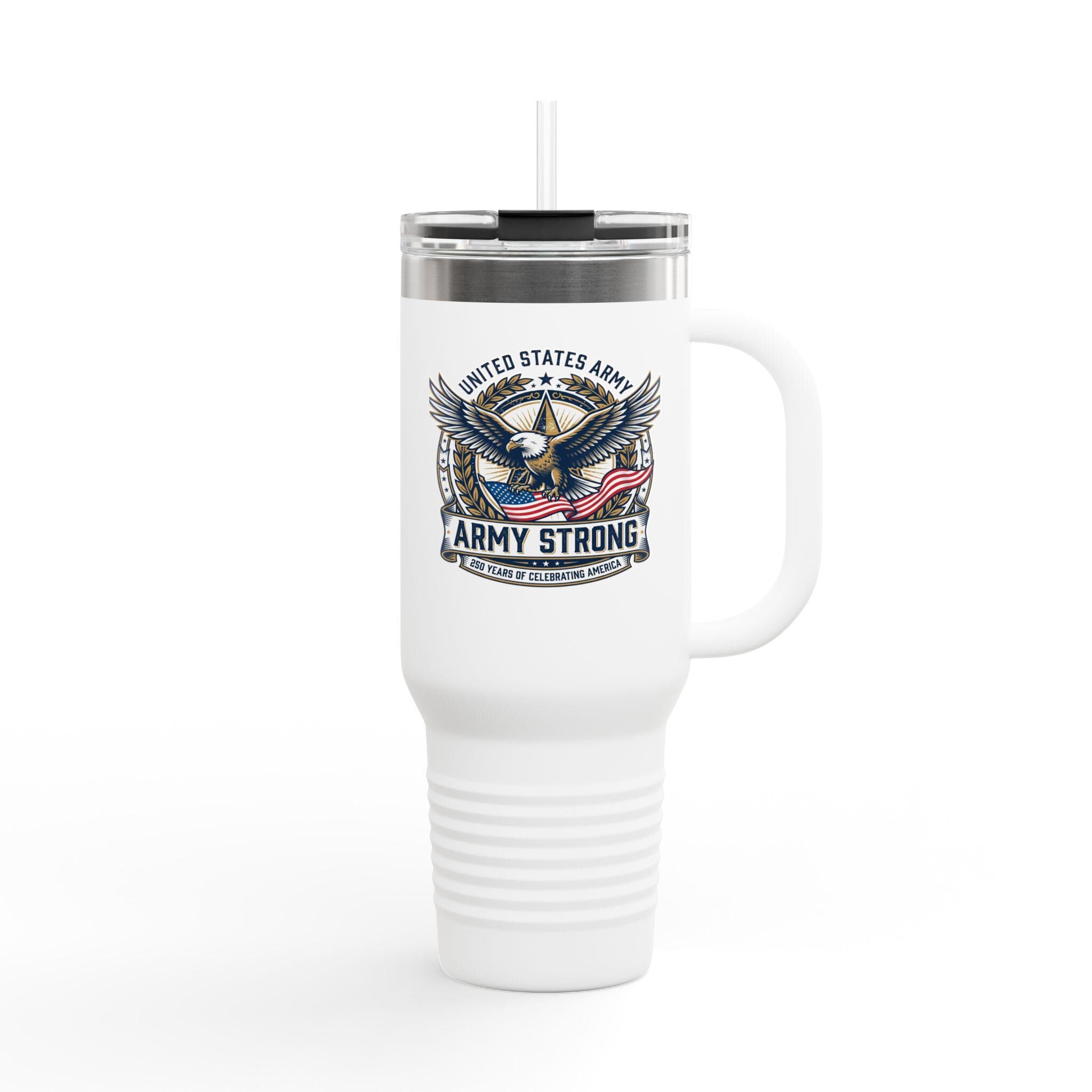 Army Strong 40oz Insulated Travel Mug with Handle, Eagle Emblem Tumbler