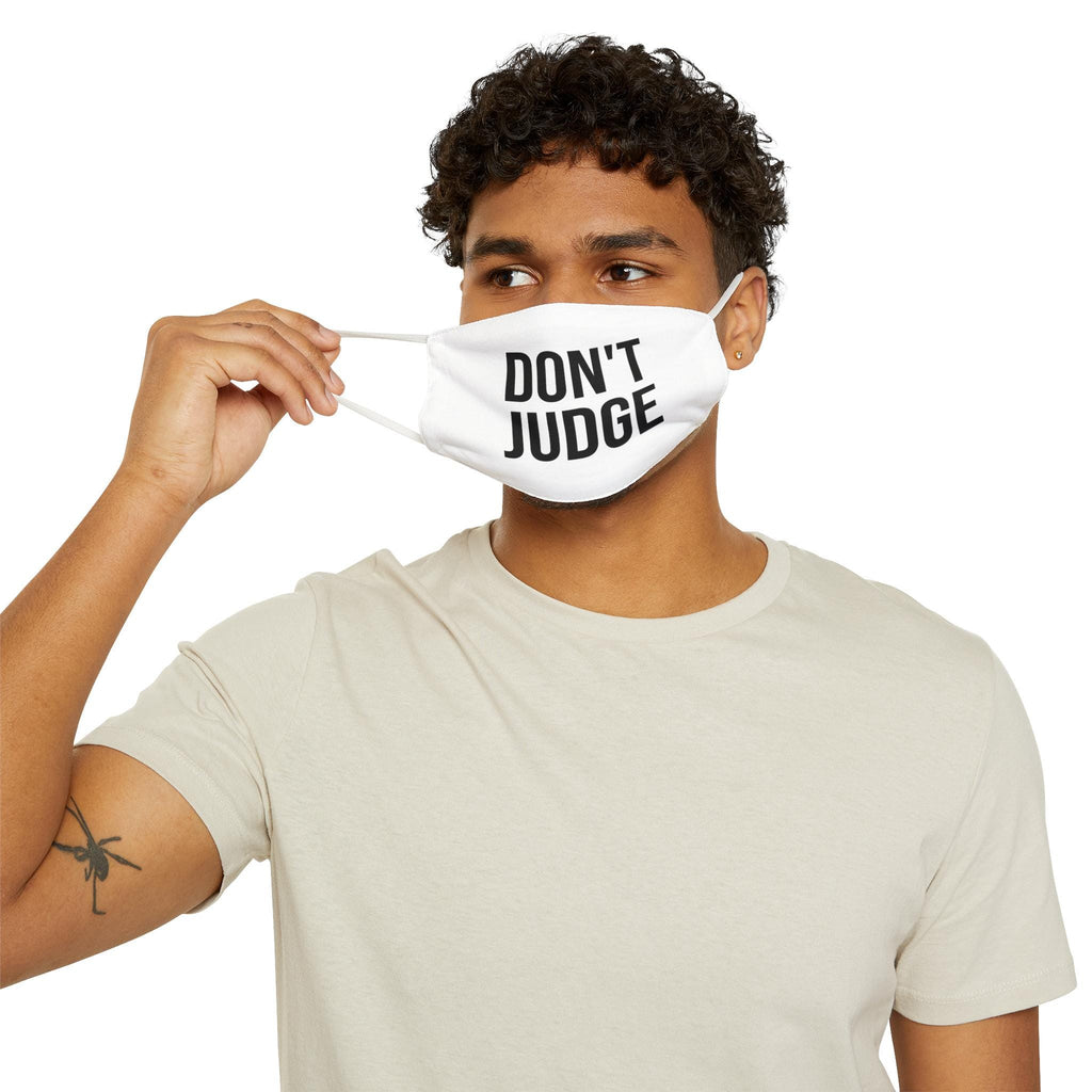 DON'T JUDGE Face Mask | White Polyester Statement Mask
