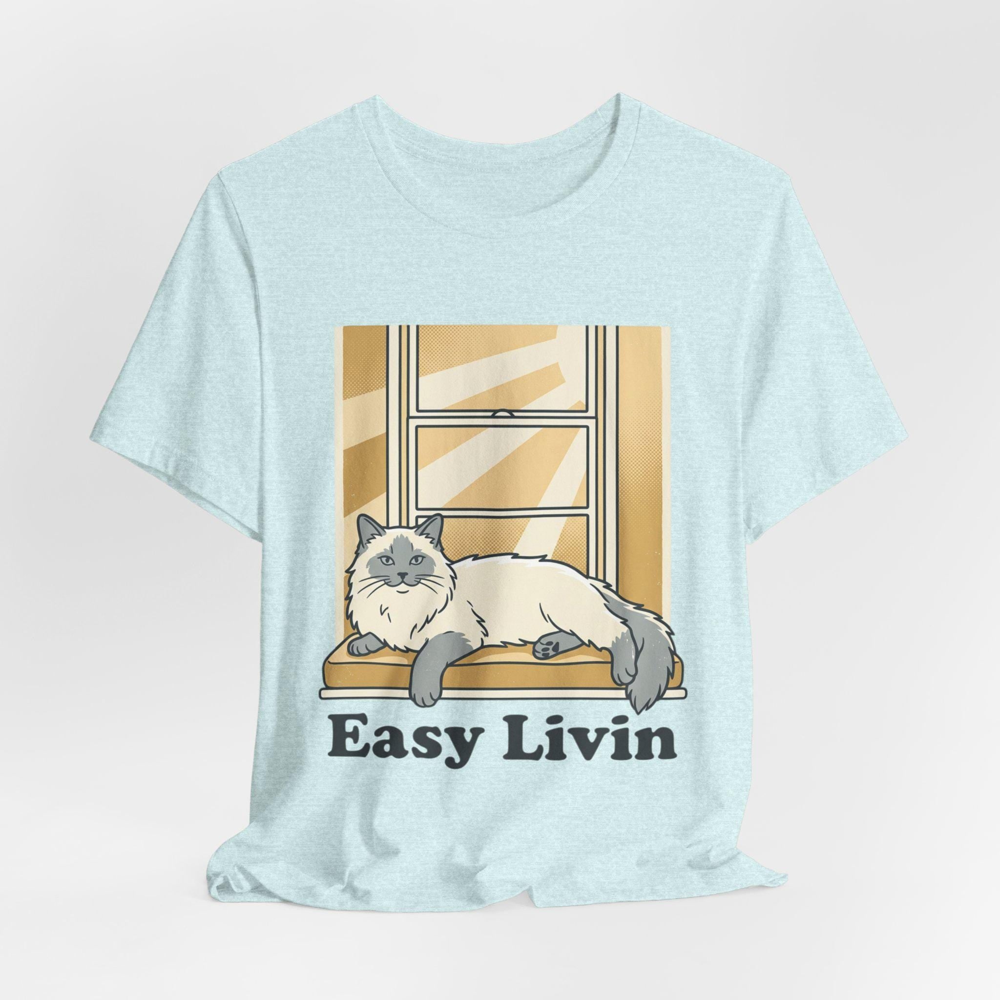 Easy Livin Cat Illustration T-Shirt | Relaxed Cat Window Tee