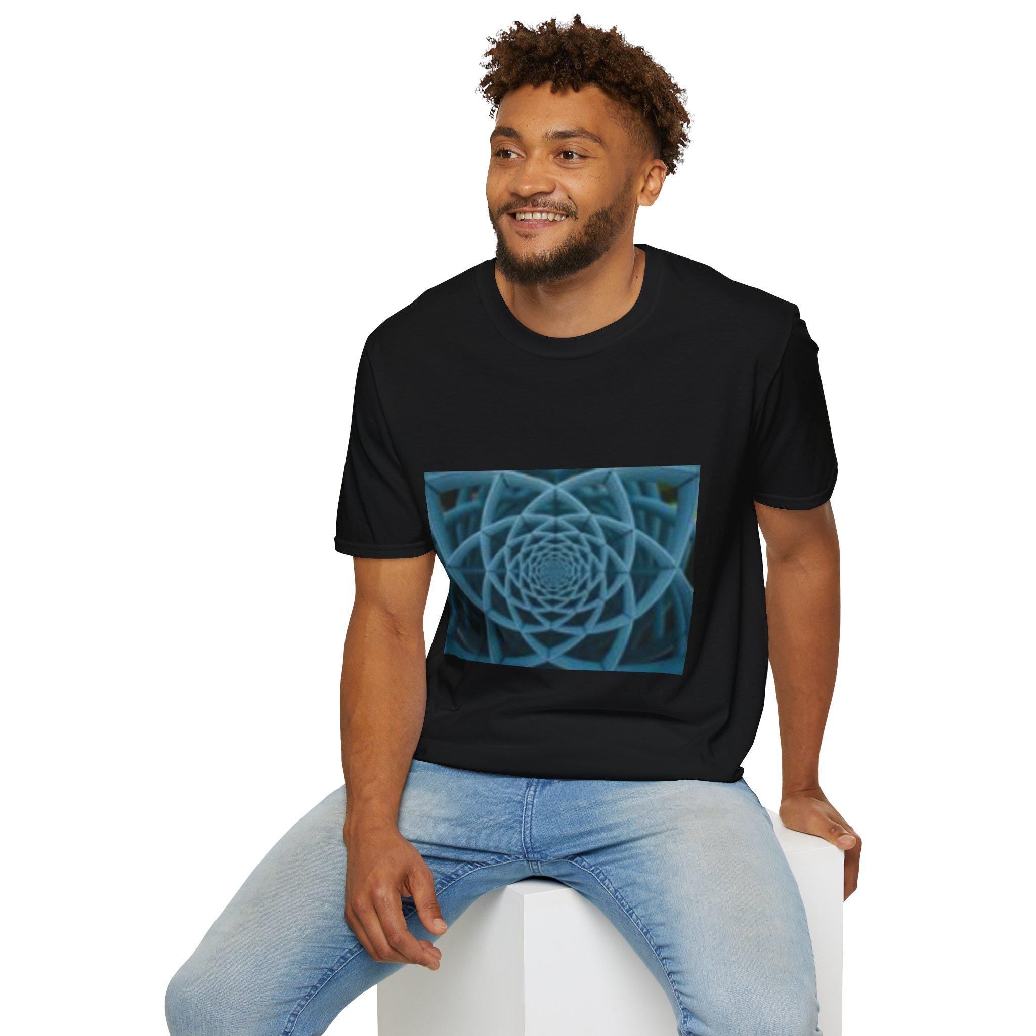 Blue Geometric Mandala T-Shirt | Abstract Spiral Pattern