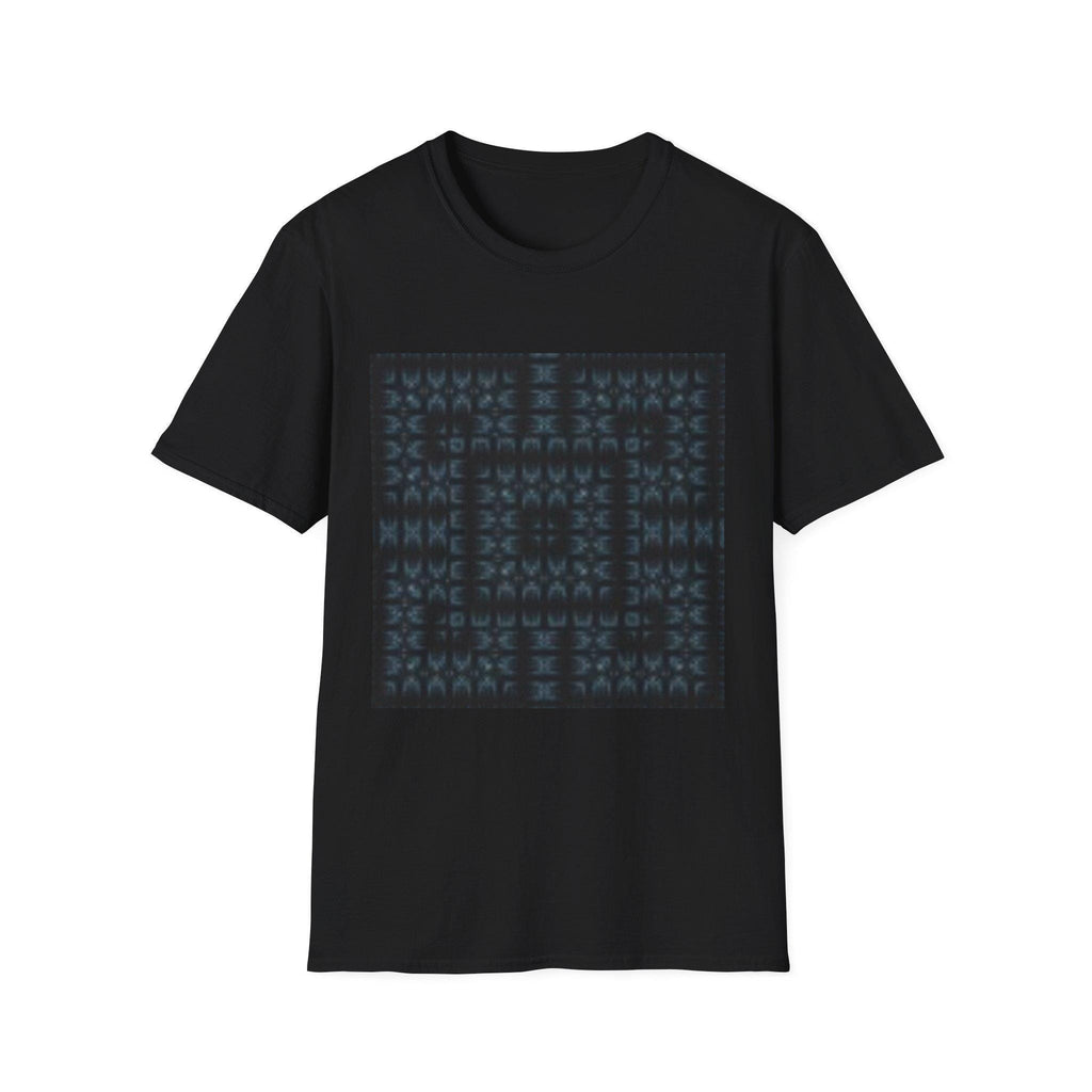 Dark Geometric Maze T-Shirt | Blue Pixel Pattern