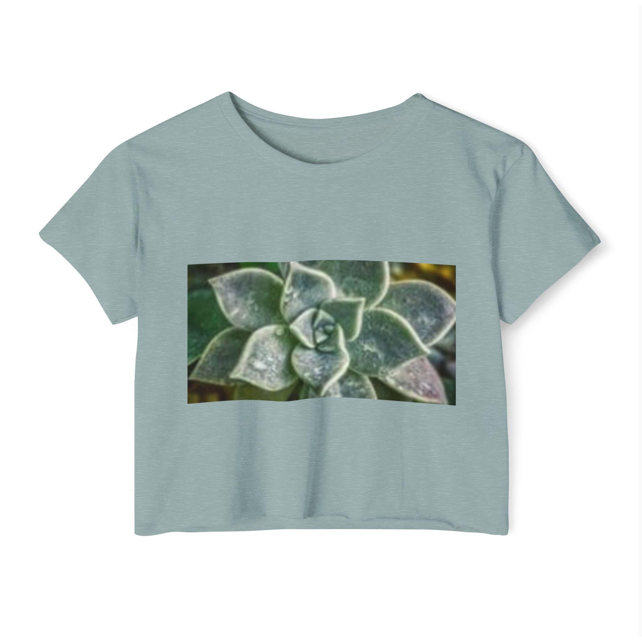 Succulent Photograph Crop Top | Green Plant Botanical Festival Top