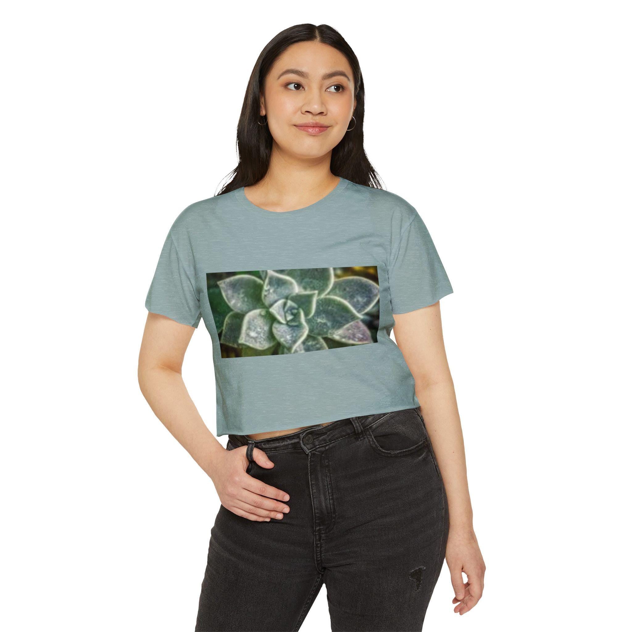 Succulent Photograph Crop Top | Green Plant Botanical Festival Top