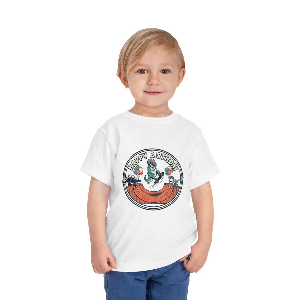 Dinosaur Skateboard Birthday Toddler Tee | Soft Cotton Dino Party Shirt