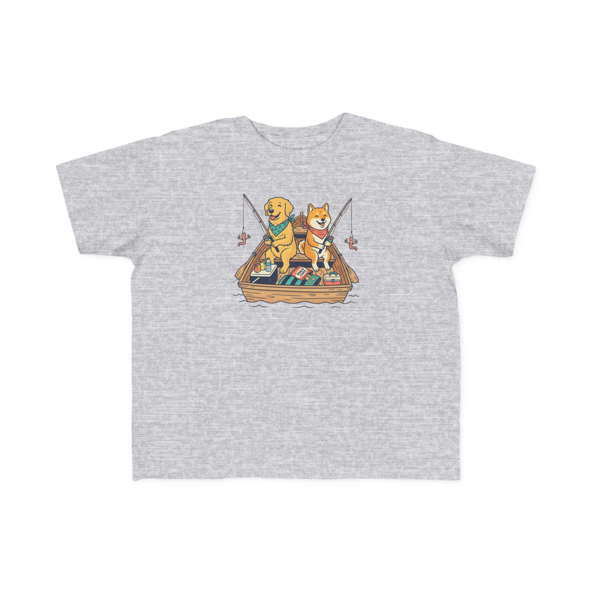 Two Dogs Fishing Toddler Tee | Cartoon Puppy Boat Shirt