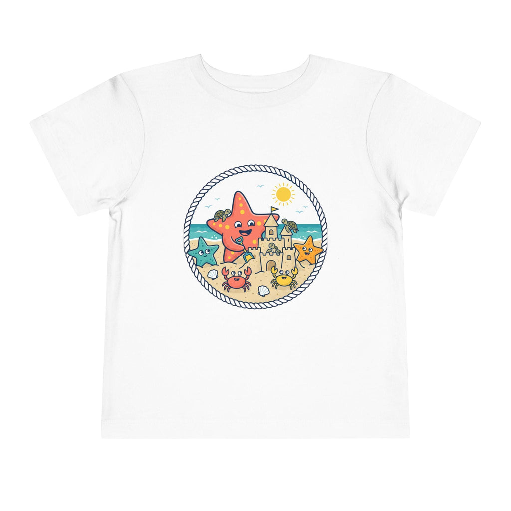 Starfish Beach Scene Toddler Tee | Sandcastle, Ocean Friends