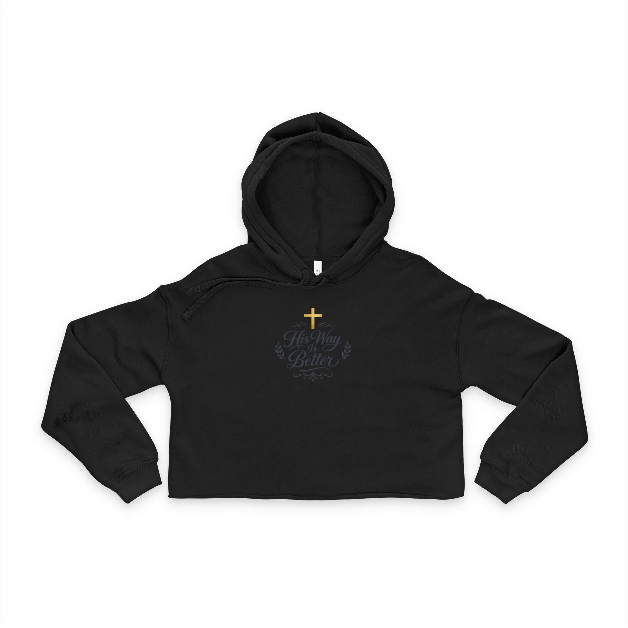 Gold Cross Floral Heart Cropped Hoodie | Religious Faith Christian Apparel