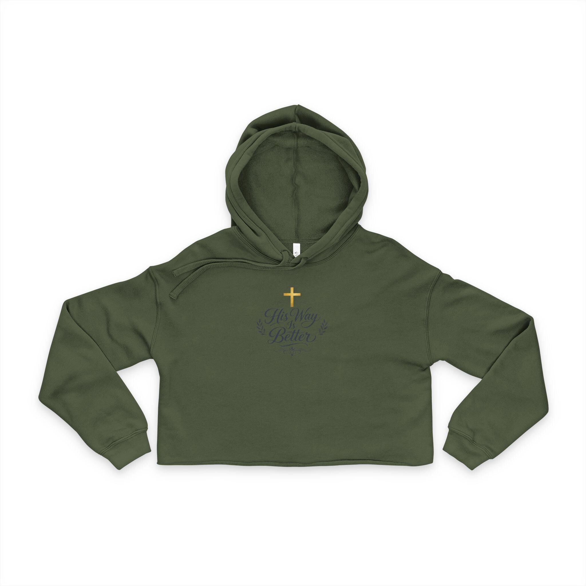 Gold Cross Floral Heart Cropped Hoodie | Religious Faith Christian Apparel