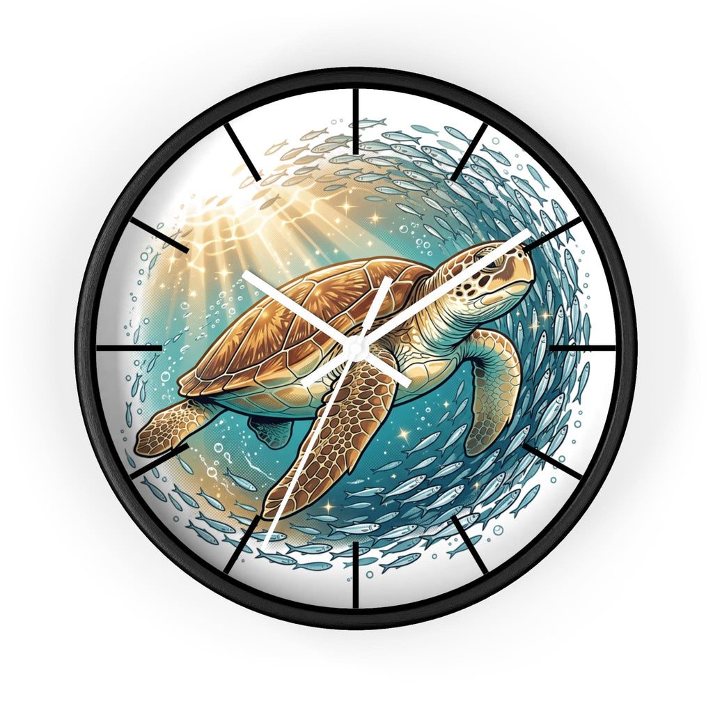 Sea Turtle Wall Clock, Ocean Life Coastal Decor, Silent Mechanism, 10 Inch Square