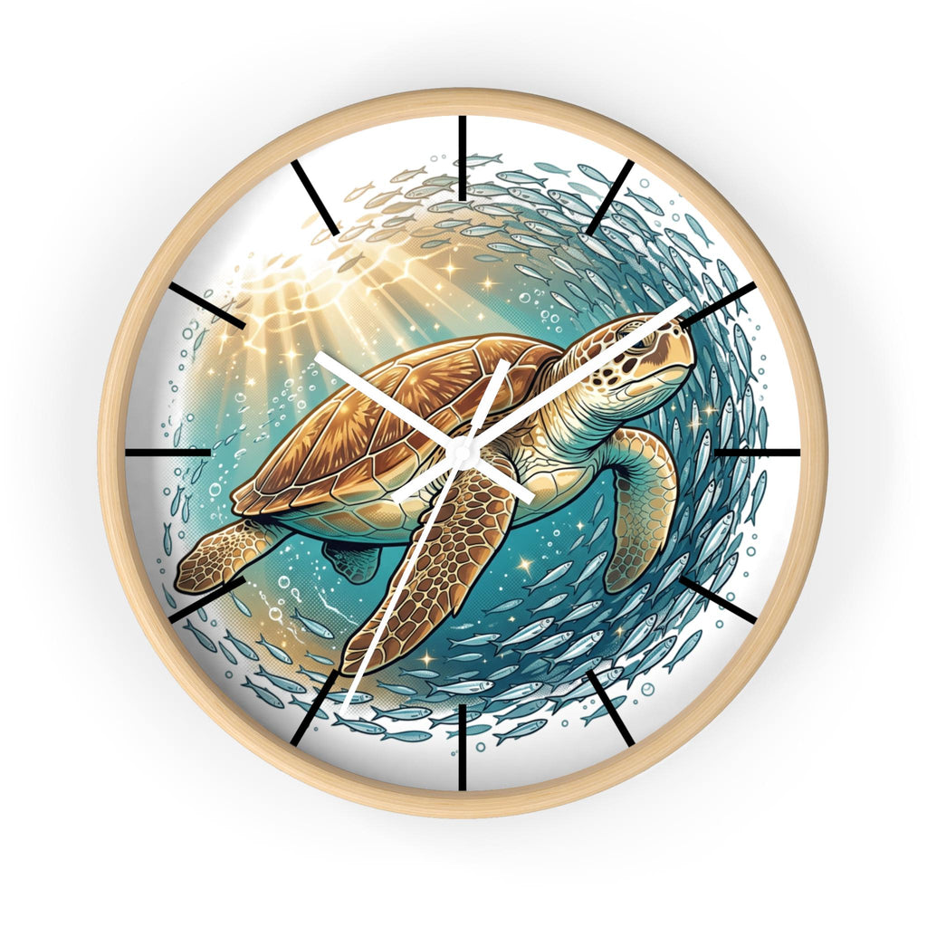 Sea Turtle Wall Clock, Ocean Life Coastal Decor, Silent Mechanism, 10 Inch Square