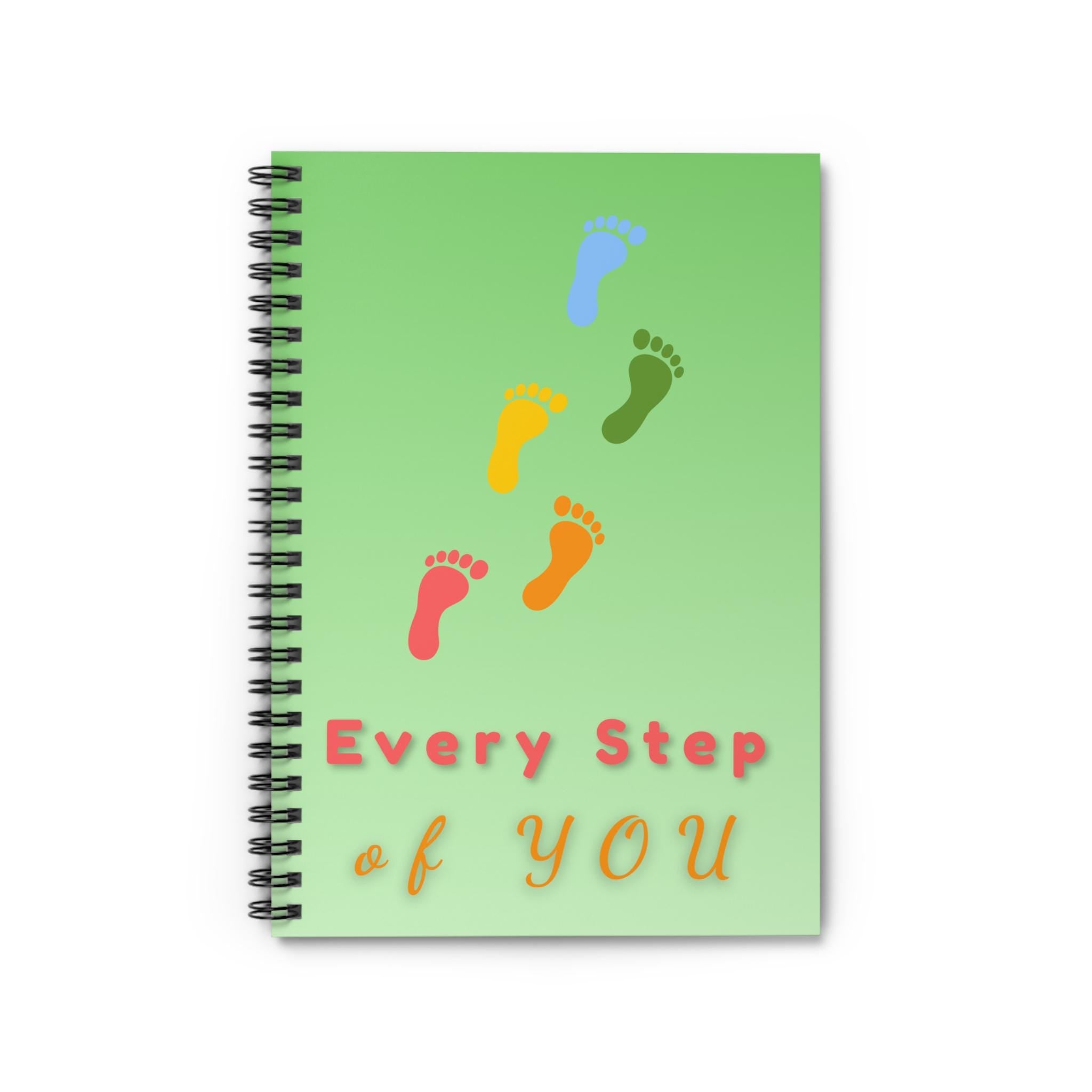 Every Step of YOU Spiral Notebook | Ruled Journal, Colorful Footprints
