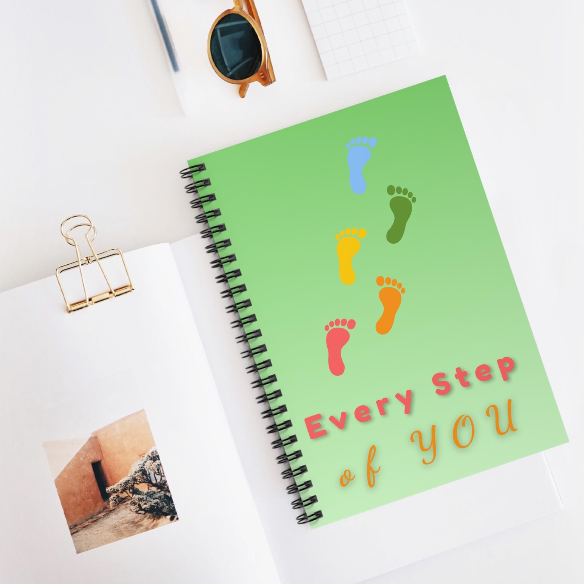 Every Step of YOU Spiral Notebook | Ruled Journal, Colorful Footprints