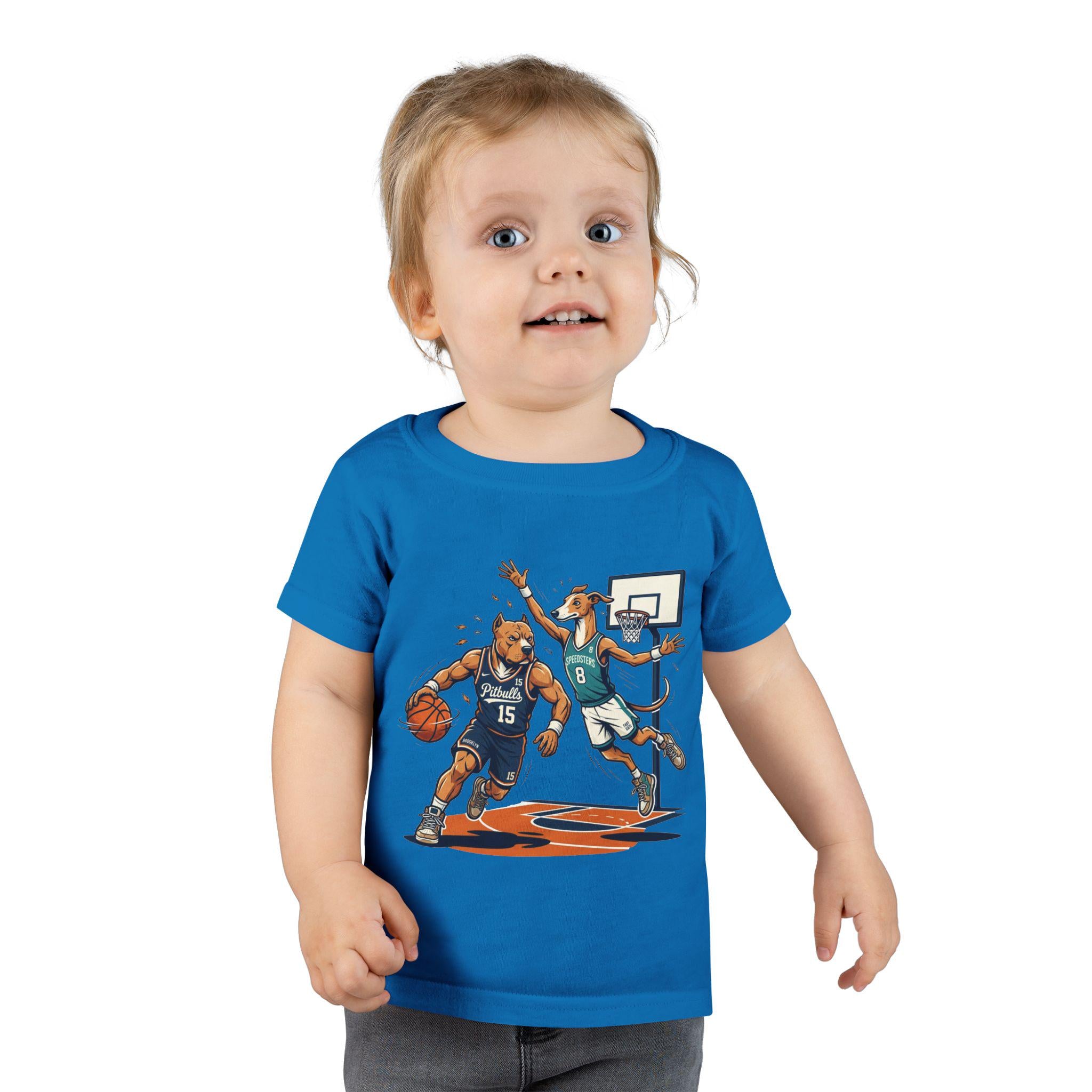 Basketball Dogs Toddler T-shirt | Playful Court Pup Illustration