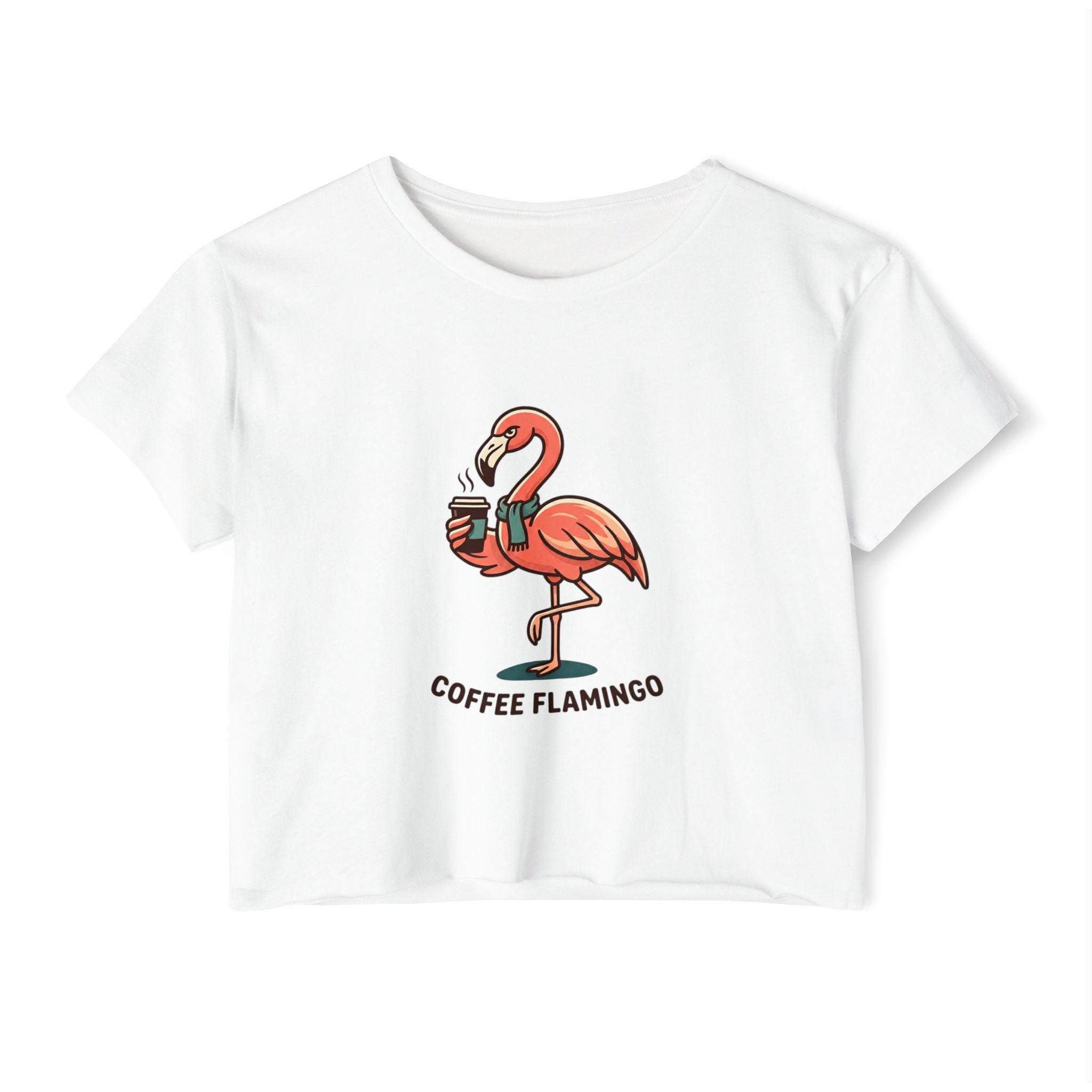 Coffee Flamingo Crop Top | Whimsical Tropical Graphic Tee