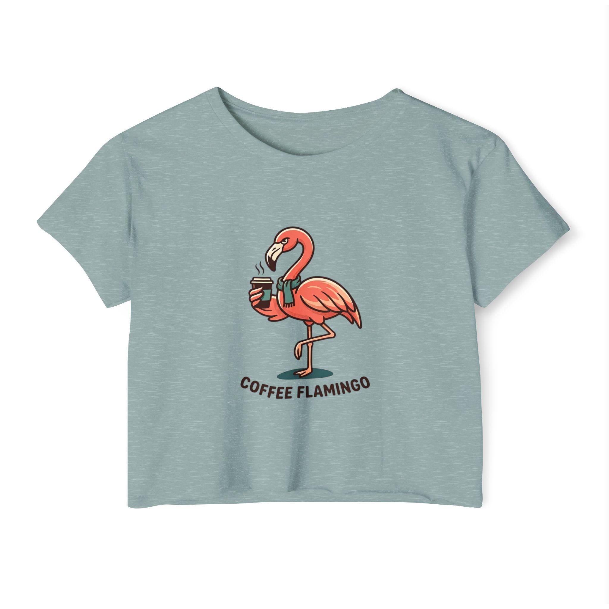 Coffee Flamingo Crop Top | Whimsical Tropical Graphic Tee