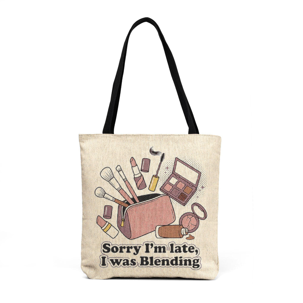 Makeup Bag Illustration Woven Tote | Cosmetic Brushes Palette Cross Stitch Style