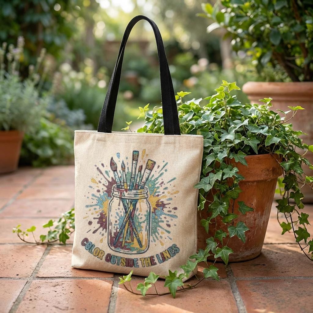 Paint Jar Mosaic Tote | Artist Supplies, Colorful Art Tools Illustration