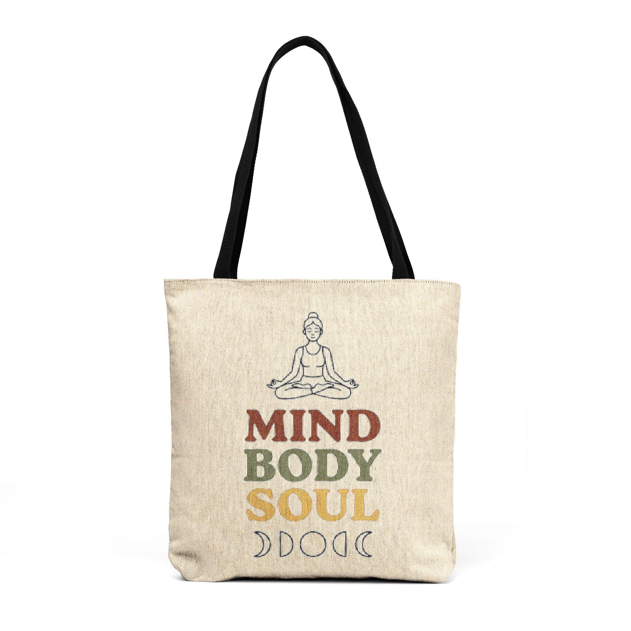 Mind Body Soul woven tote | Meditation Buddha cross-stitch design