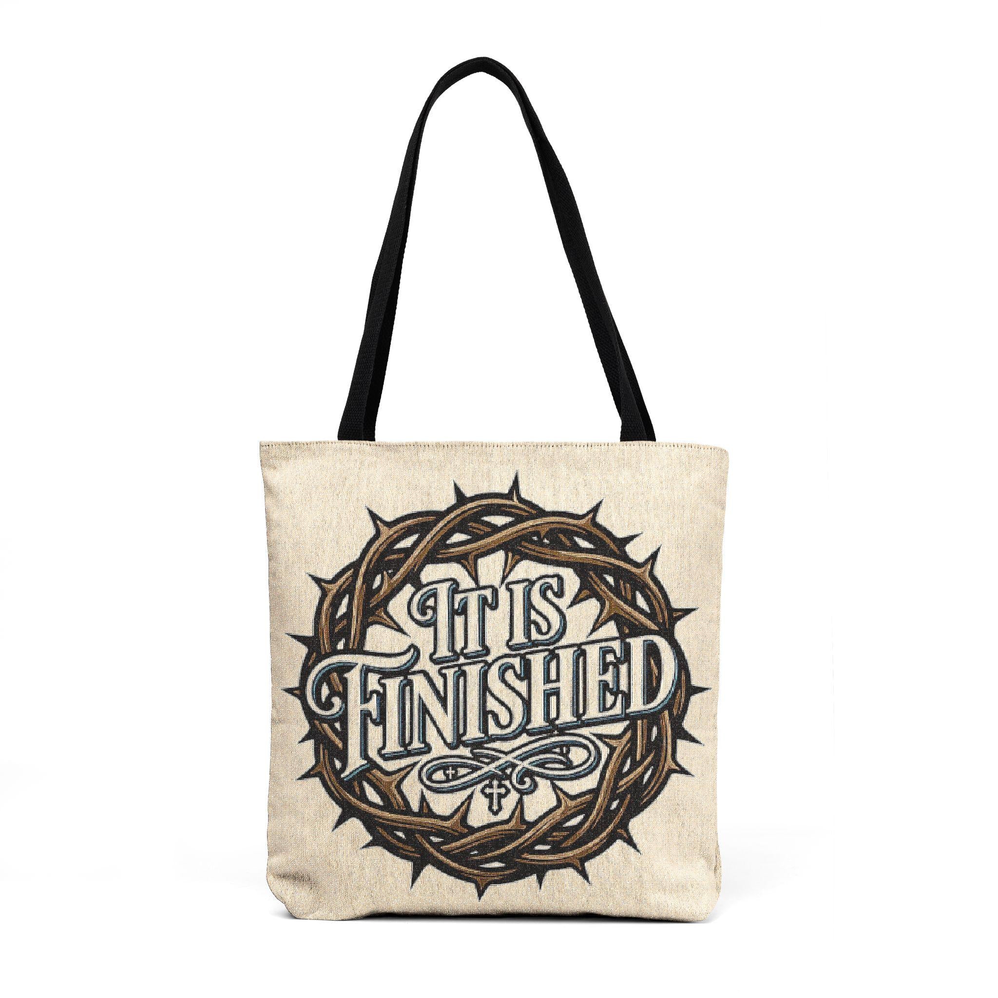 Let It Be Finished Tote | Crown of Thorns Scripture Typography Tote