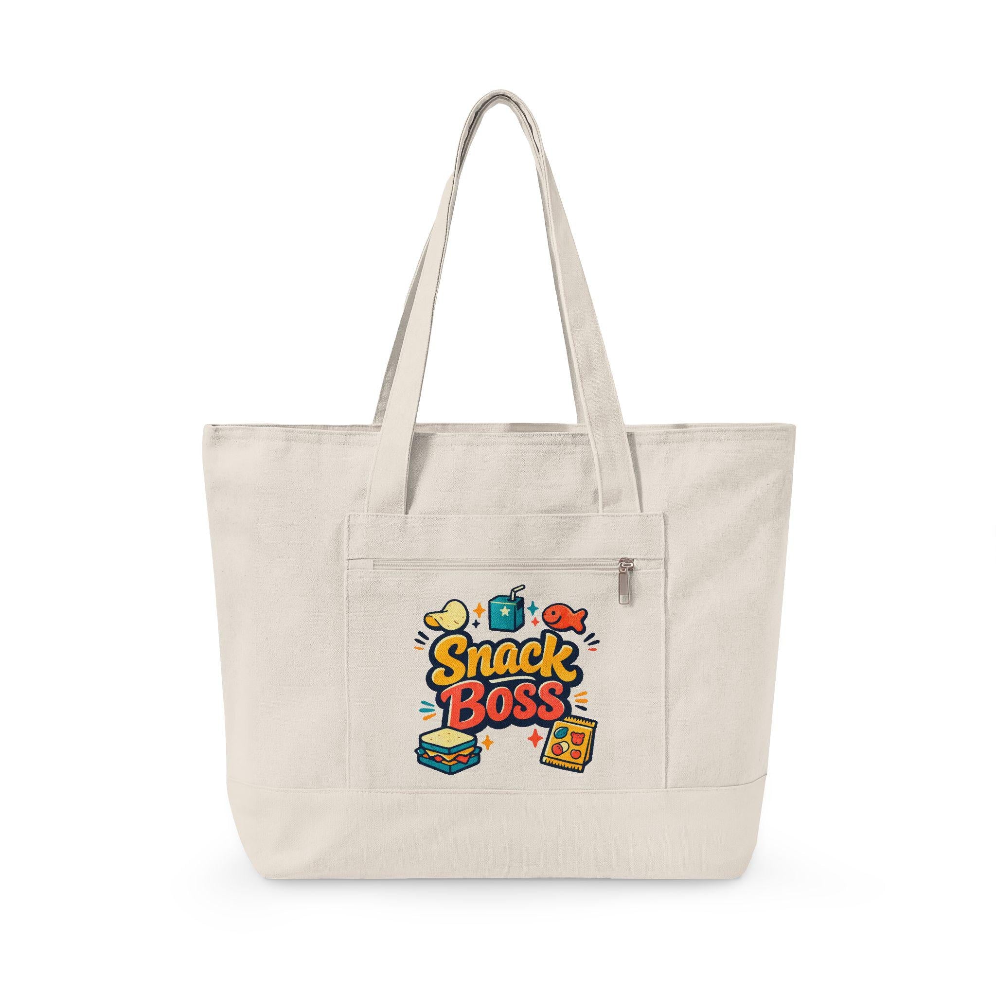 Snack Boss Tote Bag | Zippered Canvas, Retro Illustration