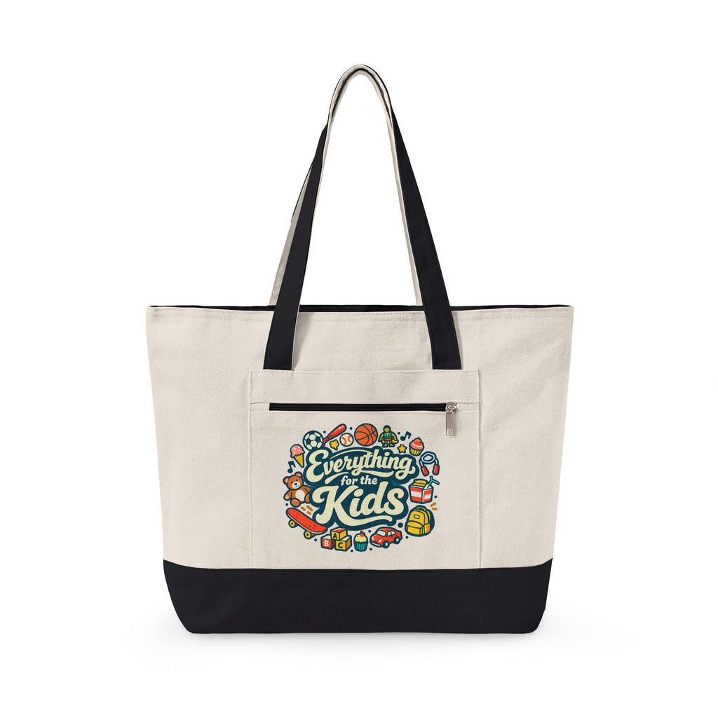 Everything for the Kids Zippered Canvas Tote | Kids Supplies Illustration