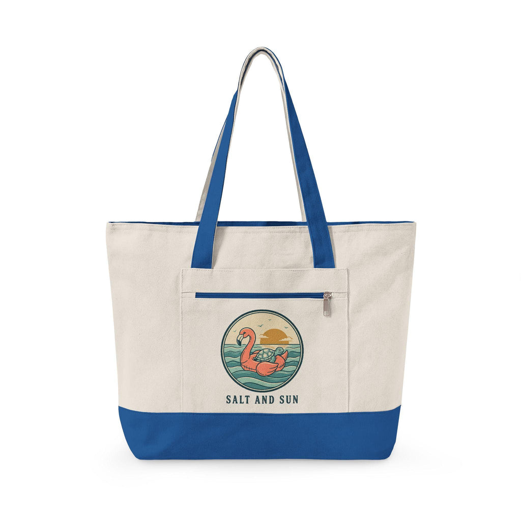 Flamingo Sunset Zippered Canvas Tote | Beach Retro Illustration