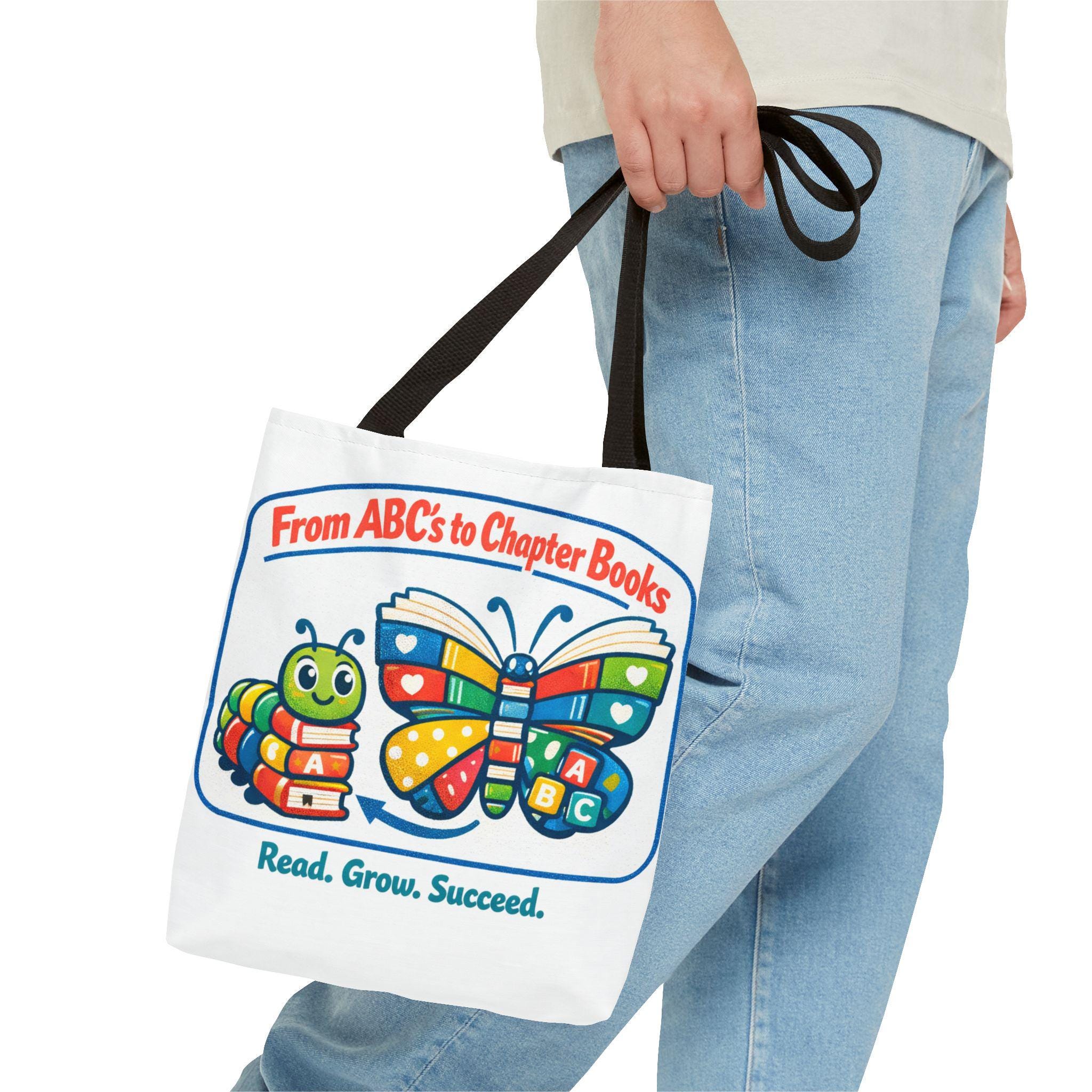 From ABCs to Chapter Books Tote Bag | Read Grow Succeed kids literacy
