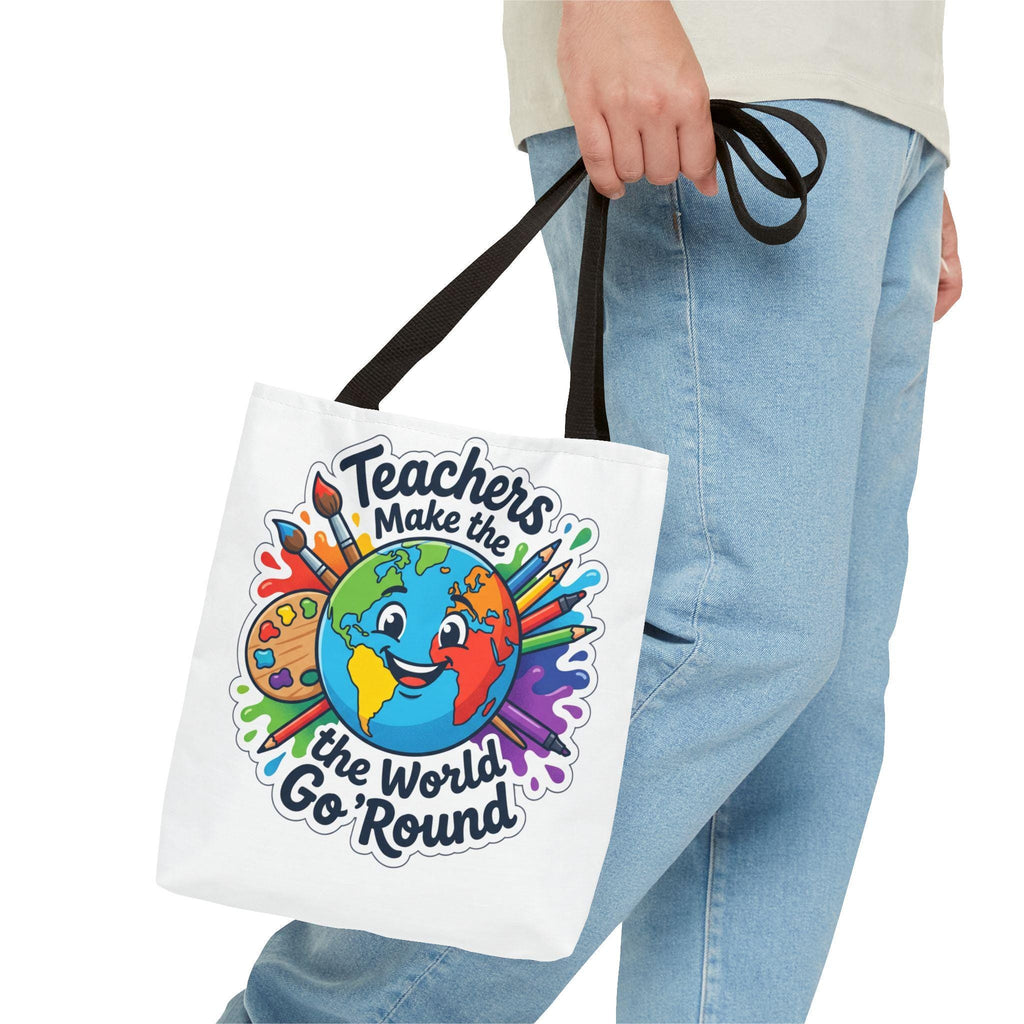 Teachers Make the World Go Round Tote Bag | Colorful Earth Art