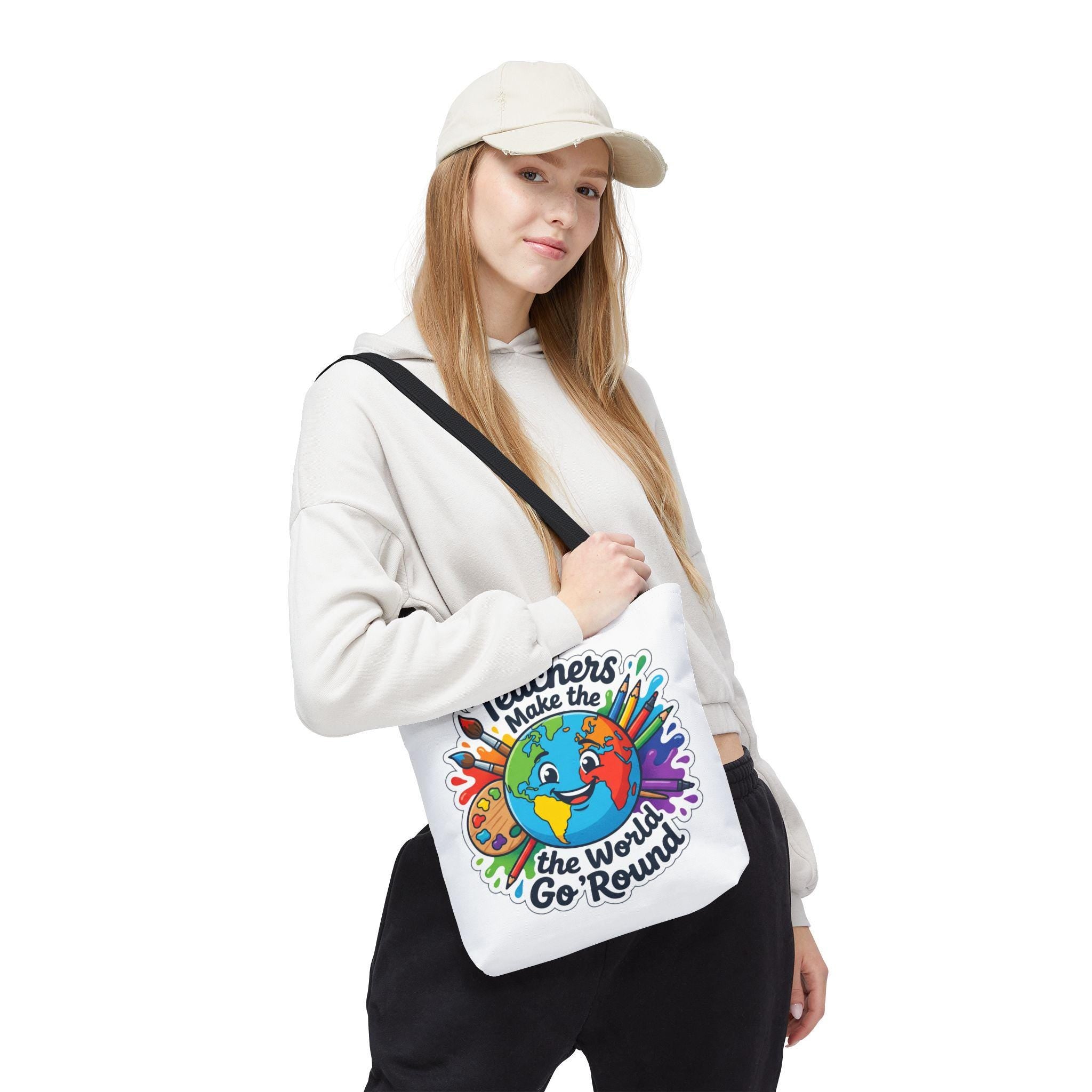 Teachers Make the World Go Round Tote Bag | Colorful Earth Art