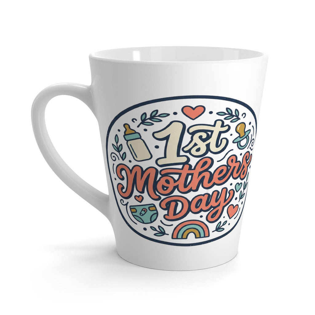 1st Mothers Day Latte Mug | New Mom Coffee Cup, Baby Bottle & Rainbow Design