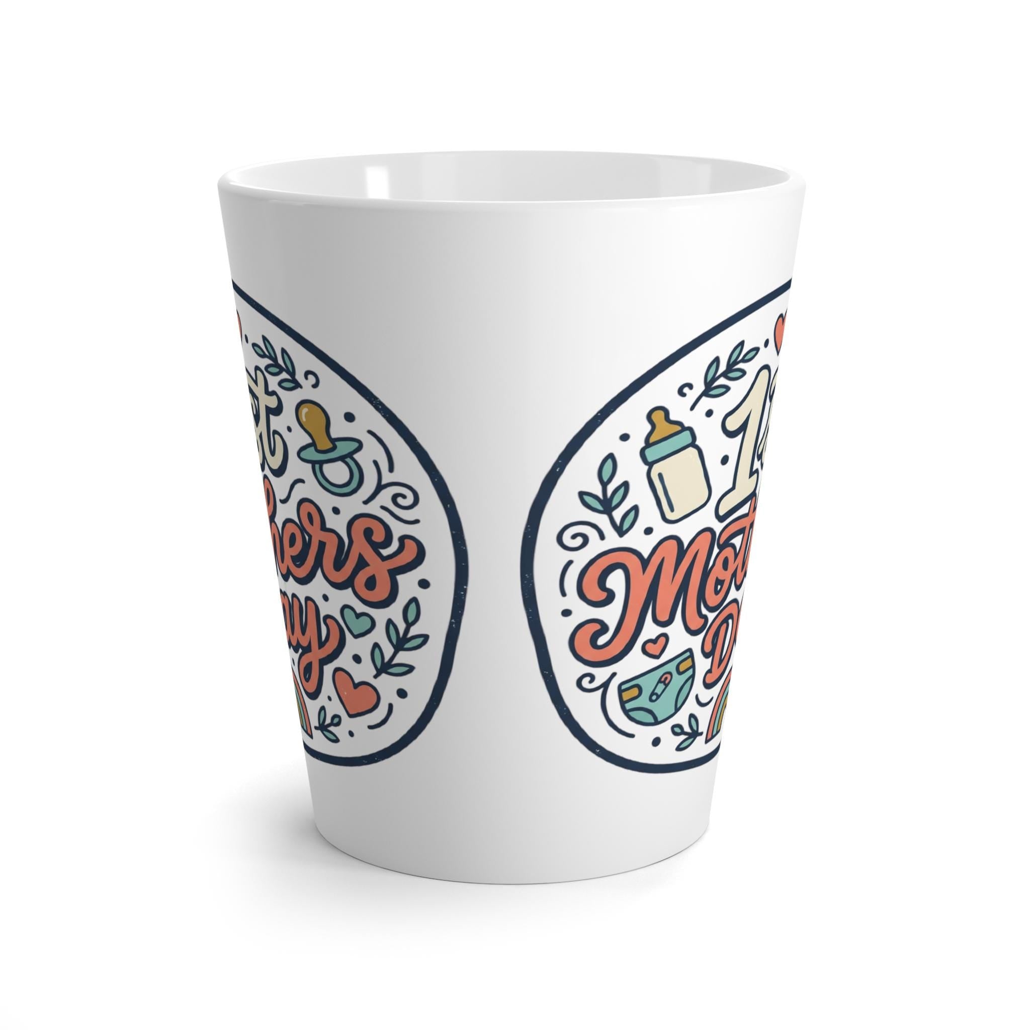 1st Mothers Day Latte Mug | New Mom Coffee Cup, Baby Bottle & Rainbow Design