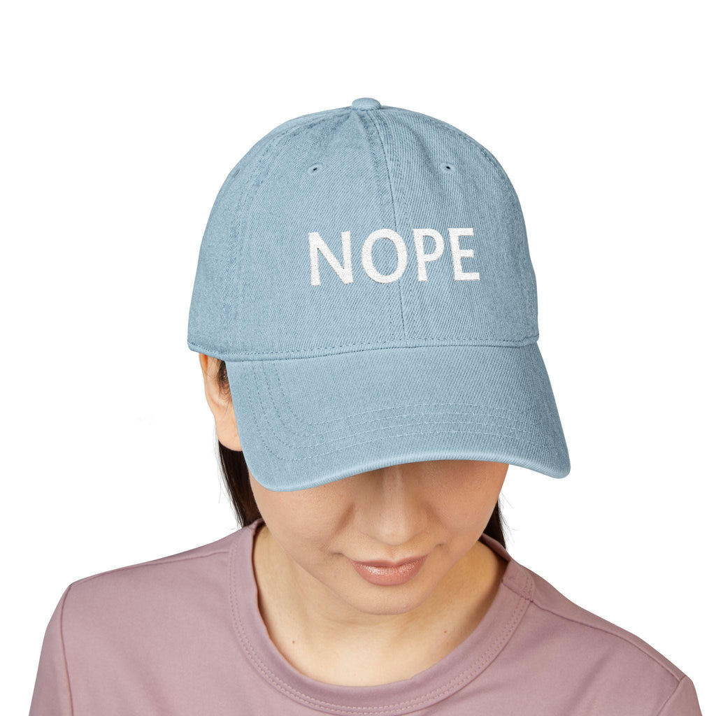NOPE embroidered denim hat | simple text baseball cap
