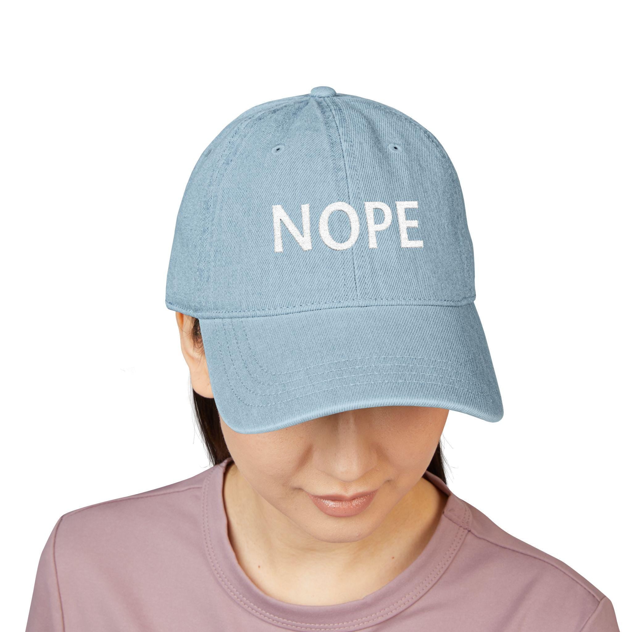 NOPE embroidered denim hat | simple text baseball cap