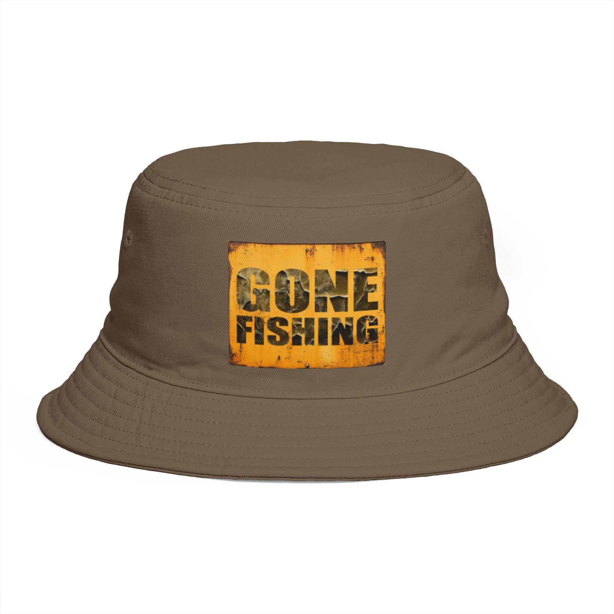 Gone Fishing bucket hat | distressed sign design, outdoor fishing hat