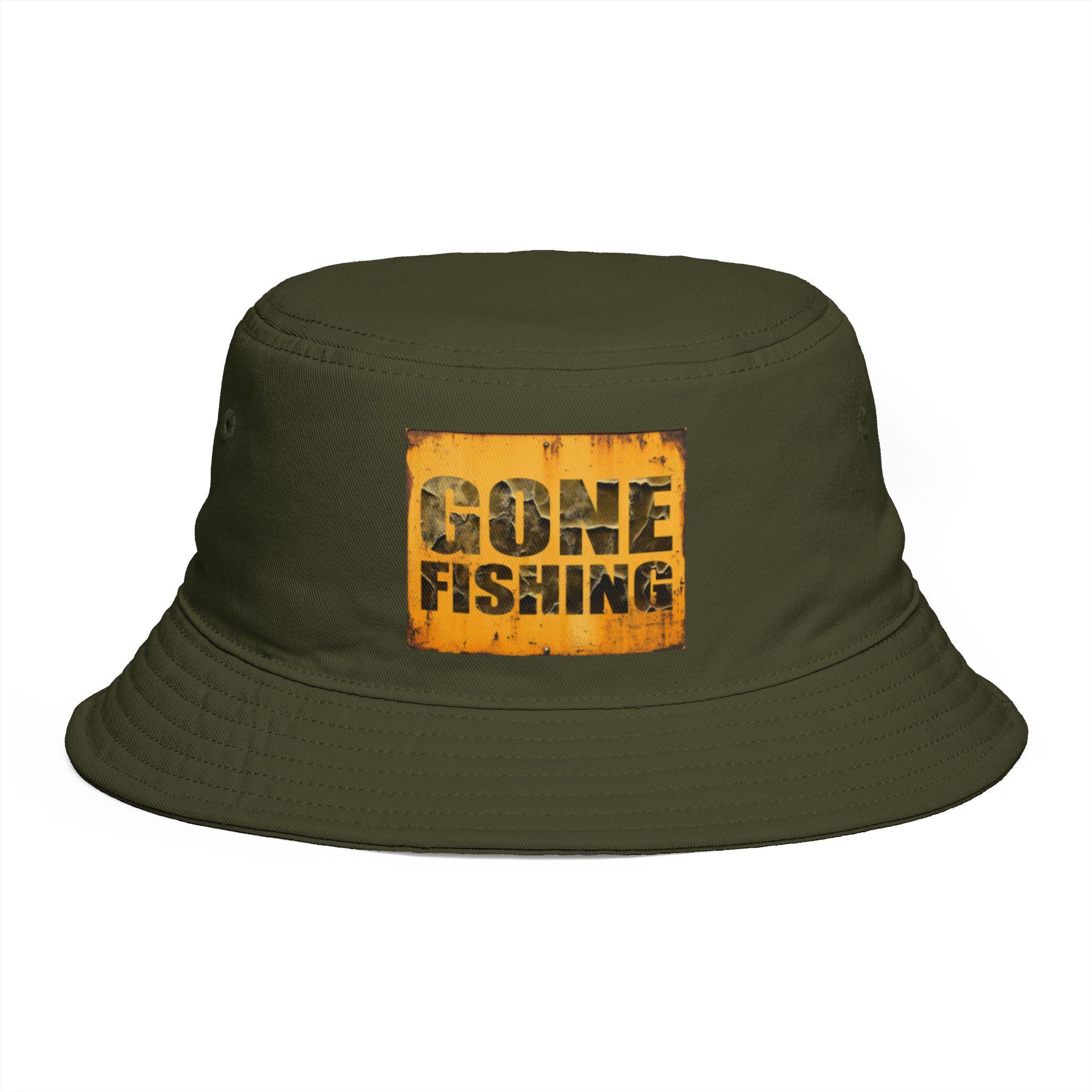 Gone Fishing bucket hat | distressed sign design, outdoor fishing hat