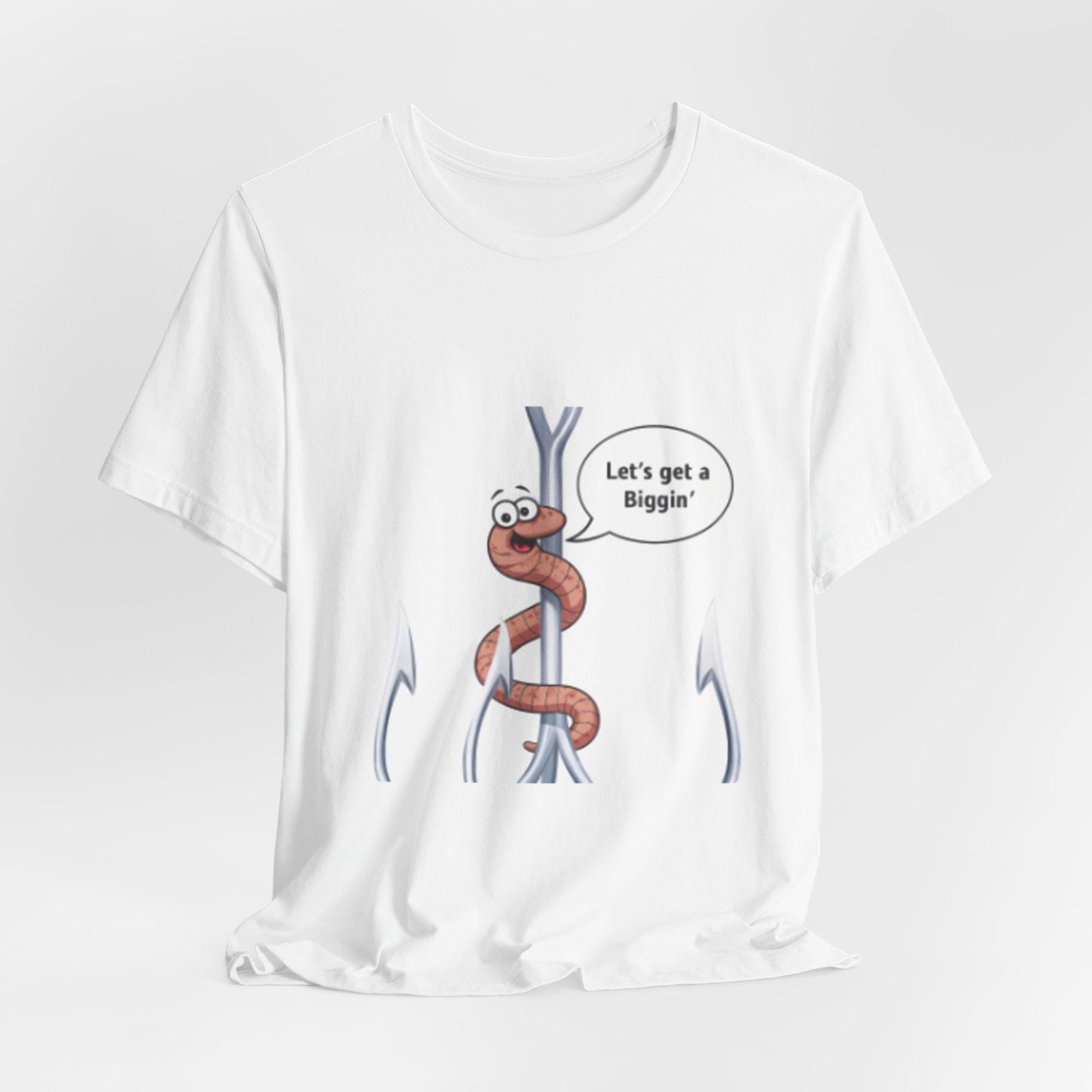 Cartoon Worm on Hook 'Let's get a Biggin' T-Shirt | Fishing Humor
