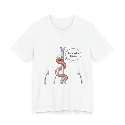 Cartoon Worm on Hook 'Let's get a Biggin' T-Shirt | Fishing Humor