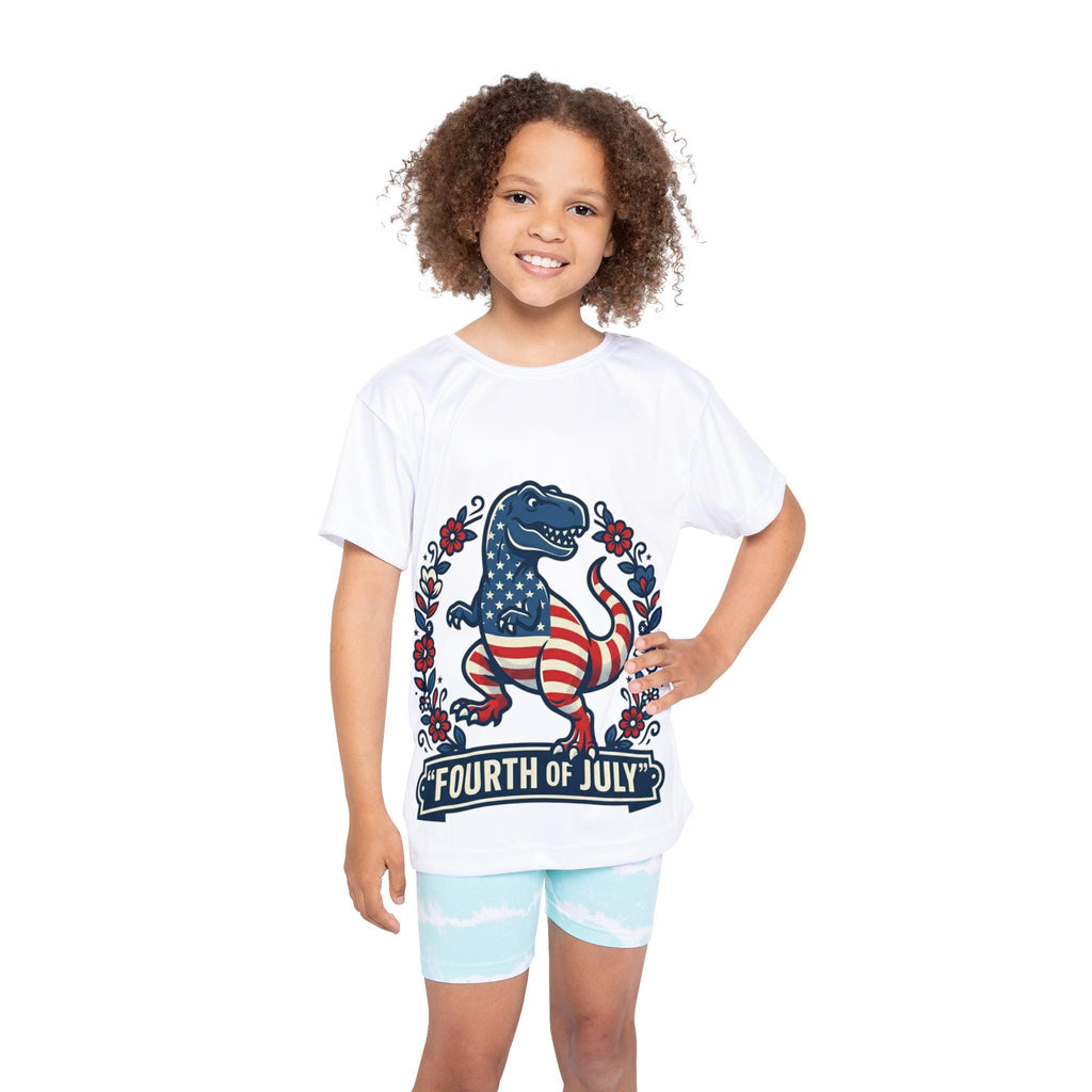 Kids Patriotic T-Rex Fourth of July Jersey | Performance Fabric Shirt
