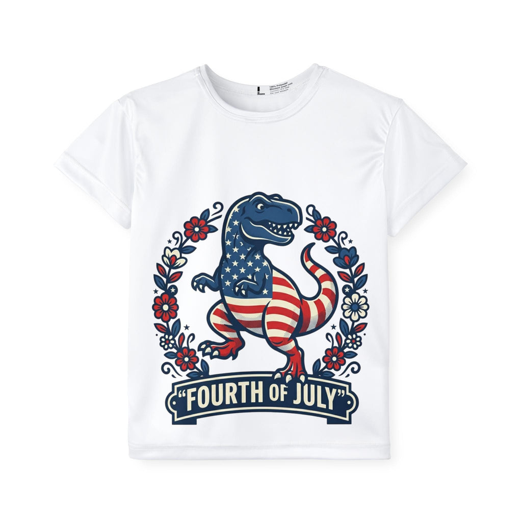 Kids Patriotic T-Rex Fourth of July Jersey | Performance Fabric Shirt