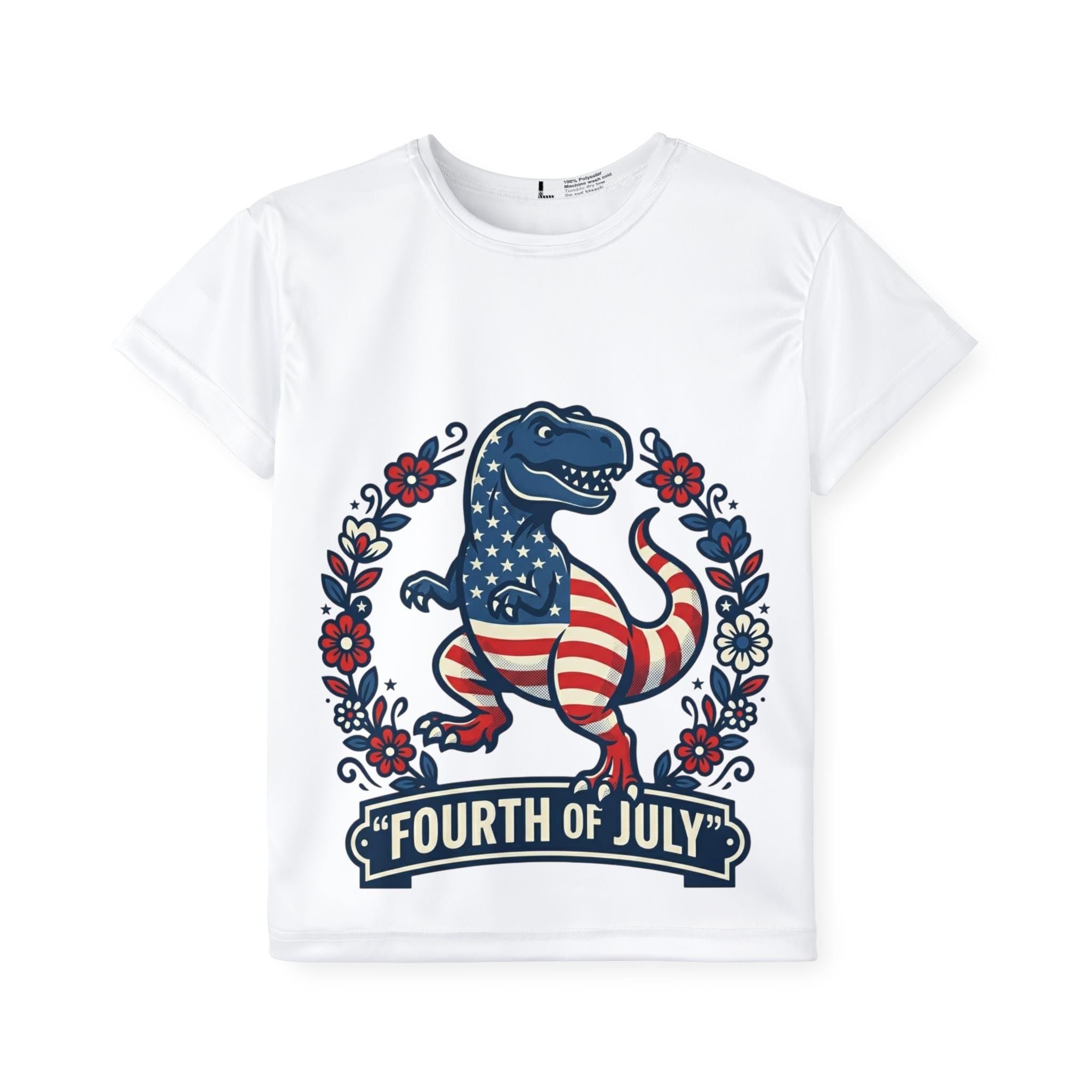 Kids Patriotic T-Rex Fourth of July Jersey | Performance Fabric Shirt