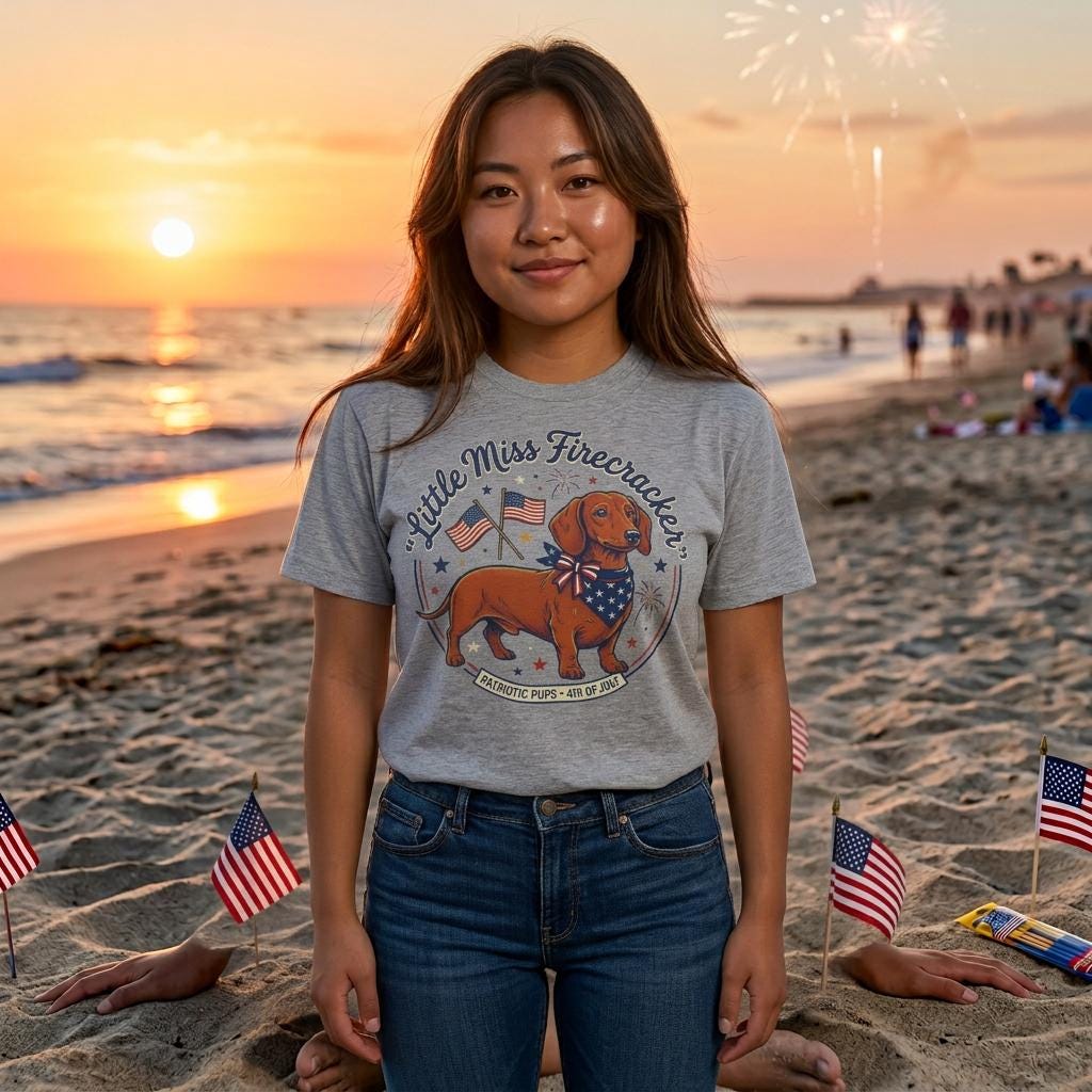 Little Miss Firecracker Dachshund Tee | Patriotic Fourth of July Dog Shirt