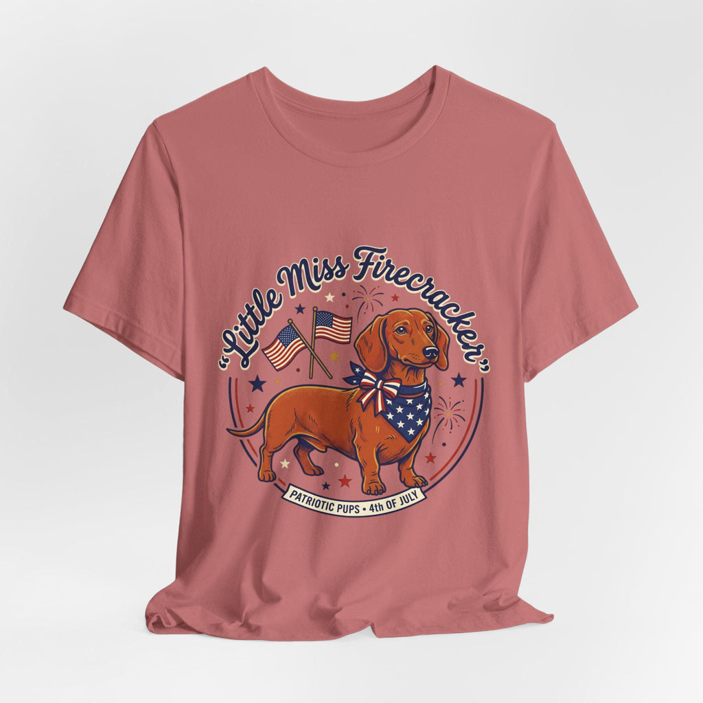 Little Miss Firecracker Dachshund Tee | Patriotic Fourth of July Dog Shirt