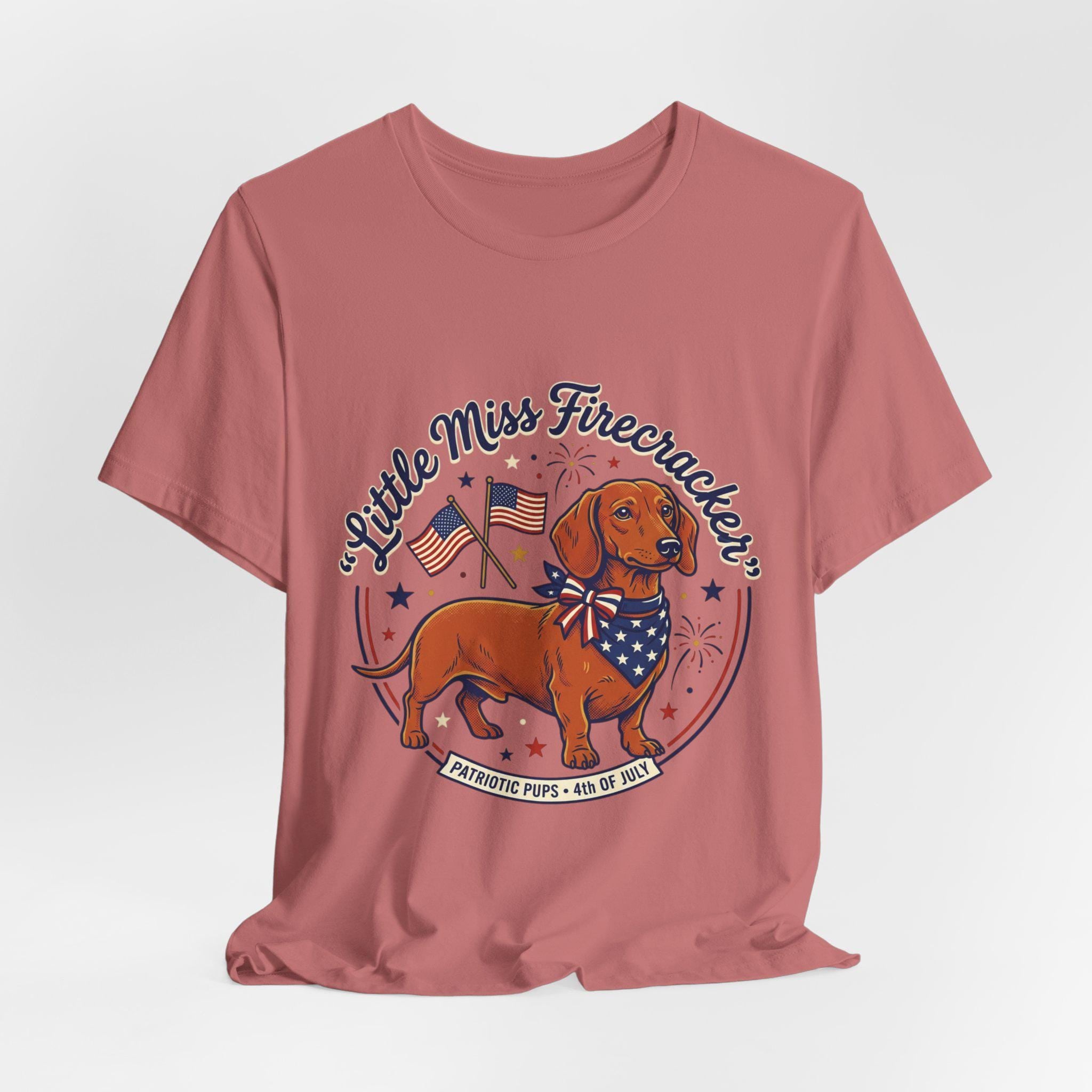 Little Miss Firecracker Dachshund Tee | Patriotic Fourth of July Dog Shirt