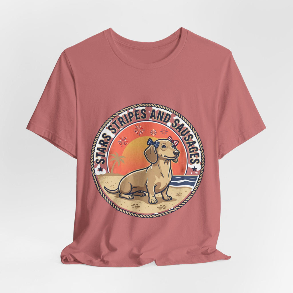 Dachshund Beach Sunset Tee | Stars Stripes and Sausages
