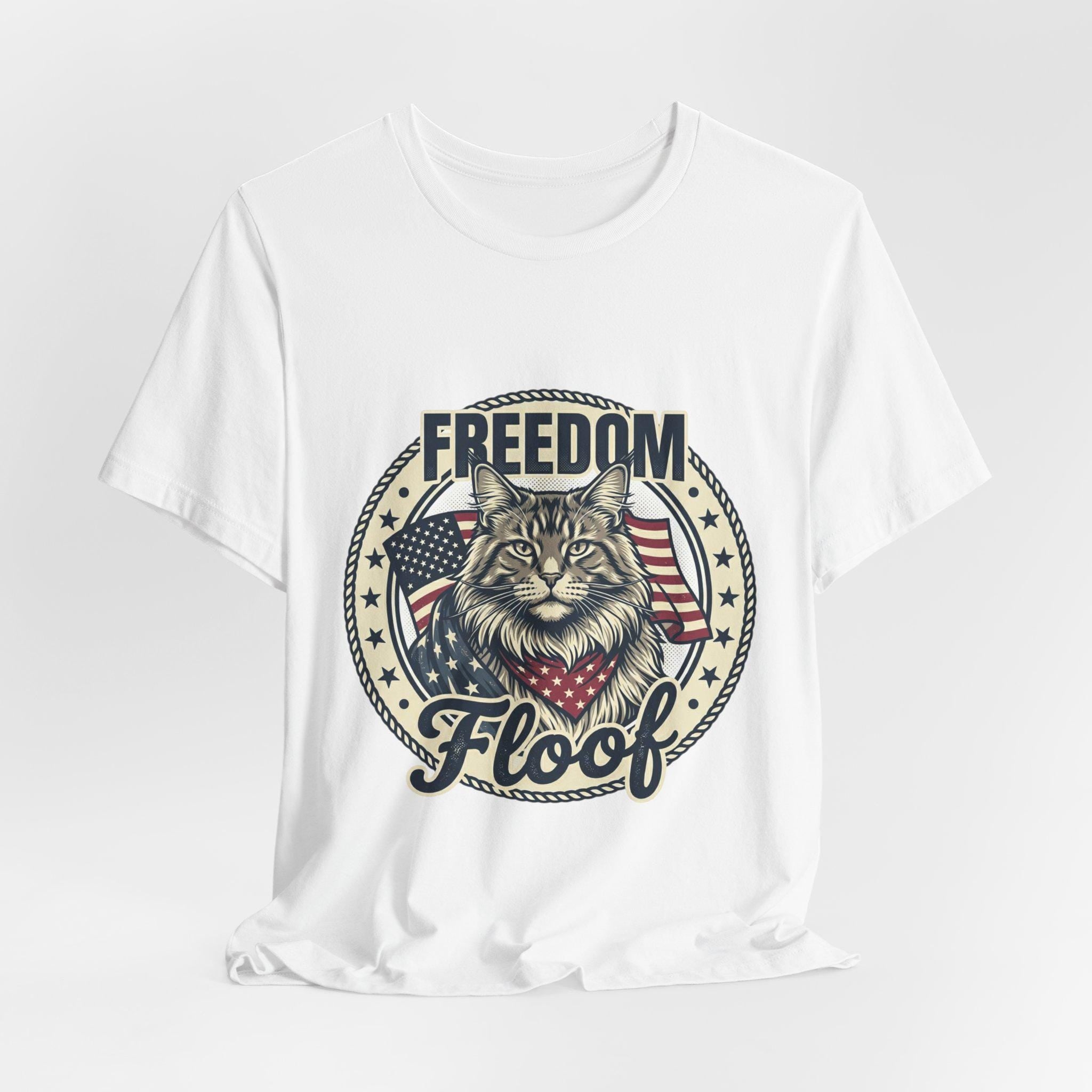 Freedom Floof Cat T-Shirt | Patriotic American Flag Graphic Tee