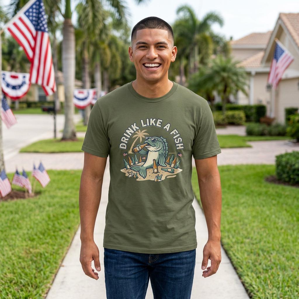 Drink Like a Fish T-Shirt | Fishing Bass Illustration, Coastal Beer Tee