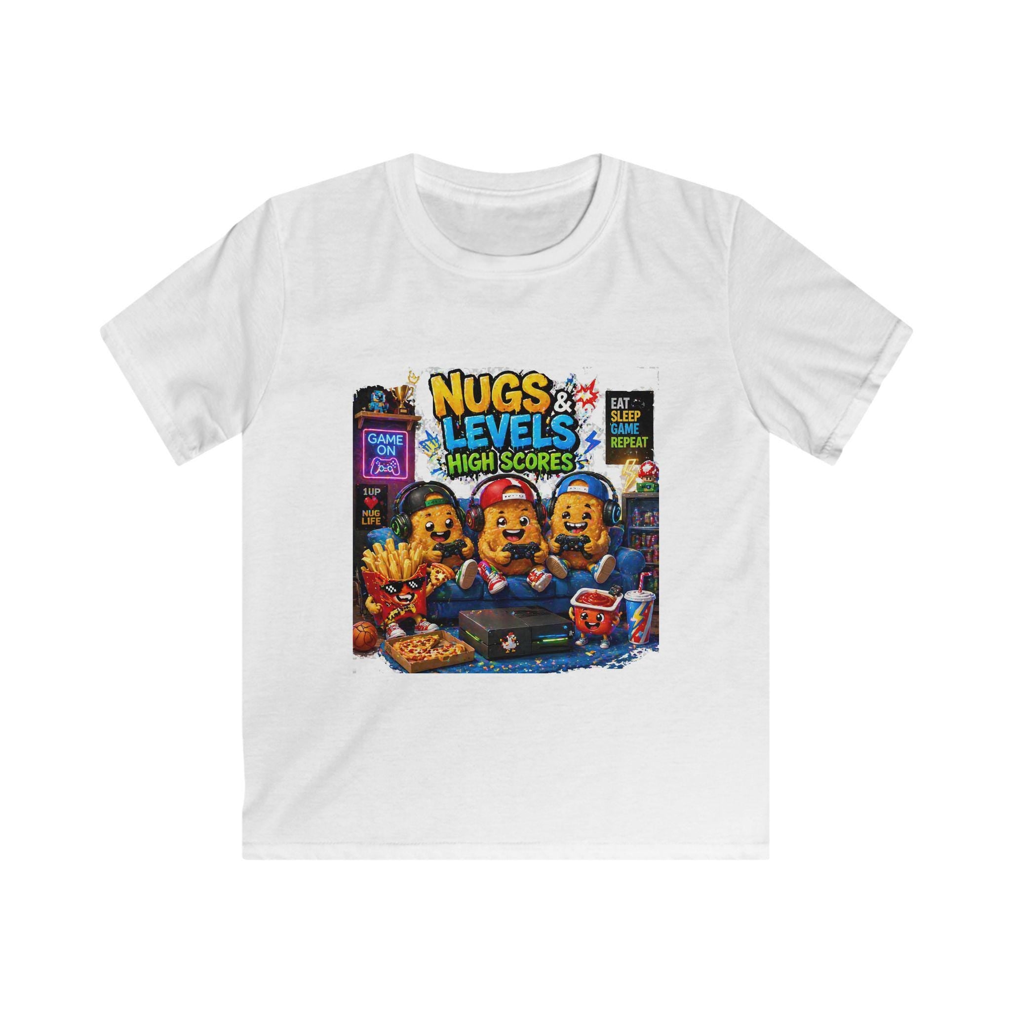 Nugs Levels Arcade Game Kids Tee | Cartoon Nuggets High Scores